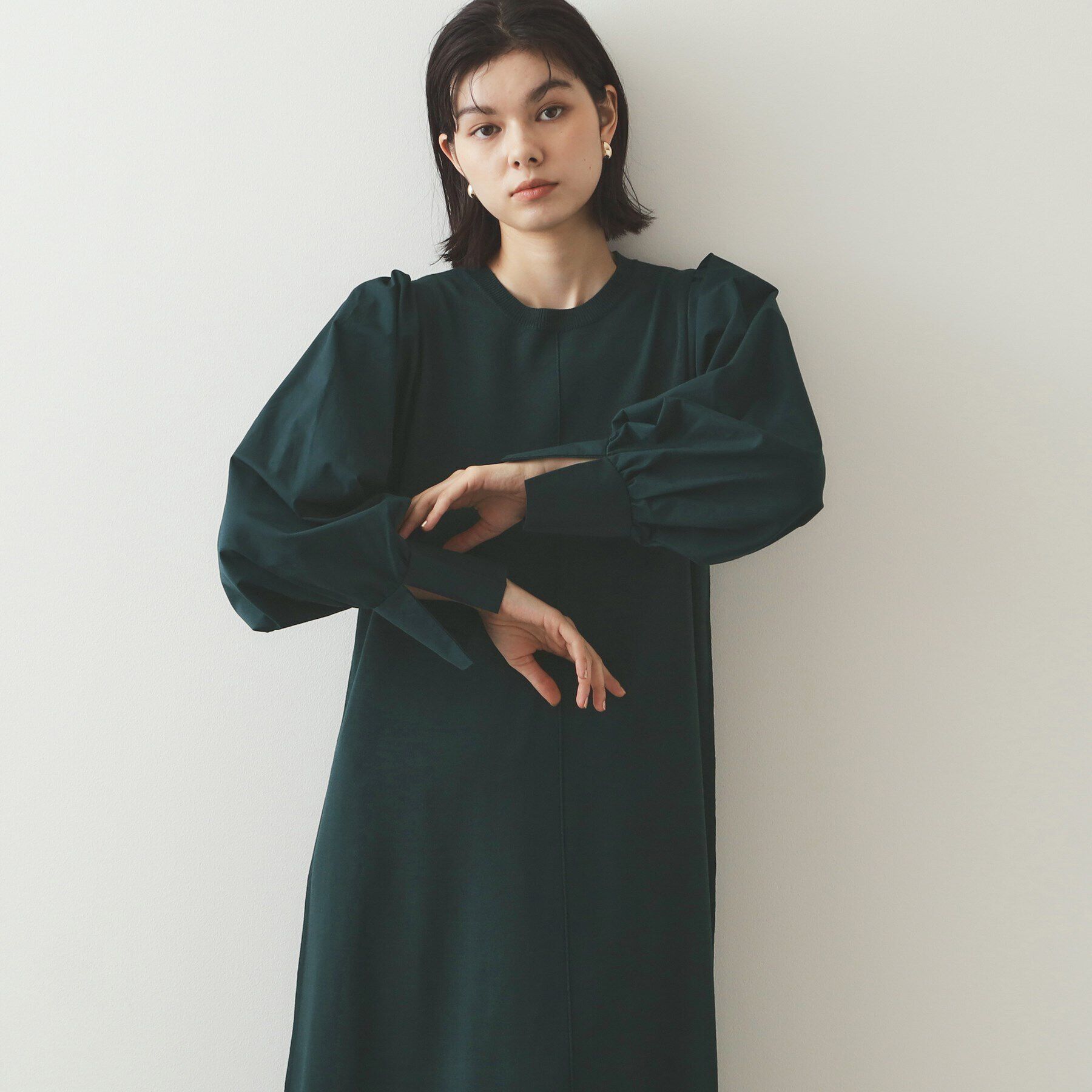 OPAQUE.CLIP「異素材切り替えニットワンピース【洗濯機洗い可】」|ワンピース|