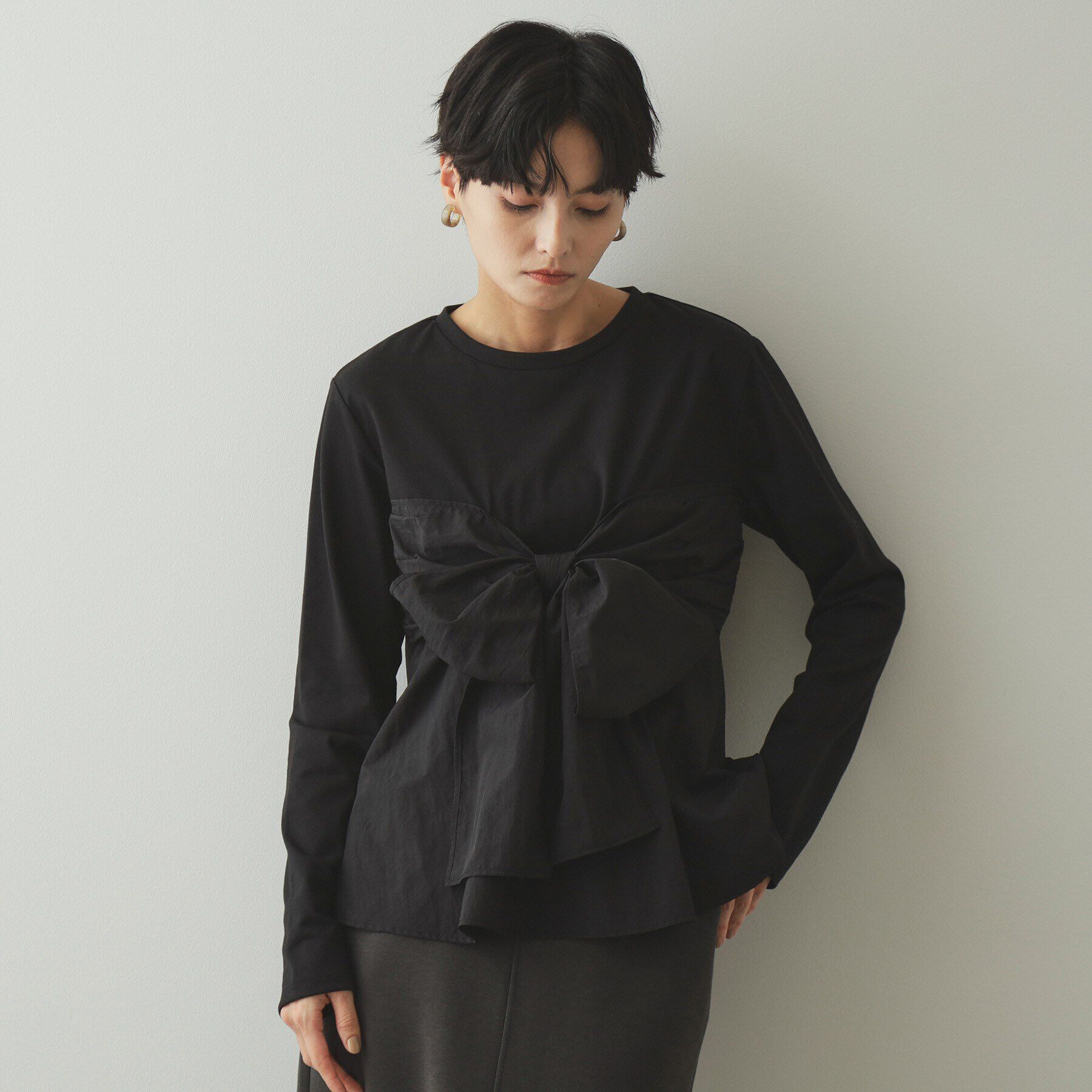 OPAQUE.CLIP「リボンビスチェ ドッキングカットソー【洗濯機洗い可】」|Tシャツ・カットソー|ブラック(019)