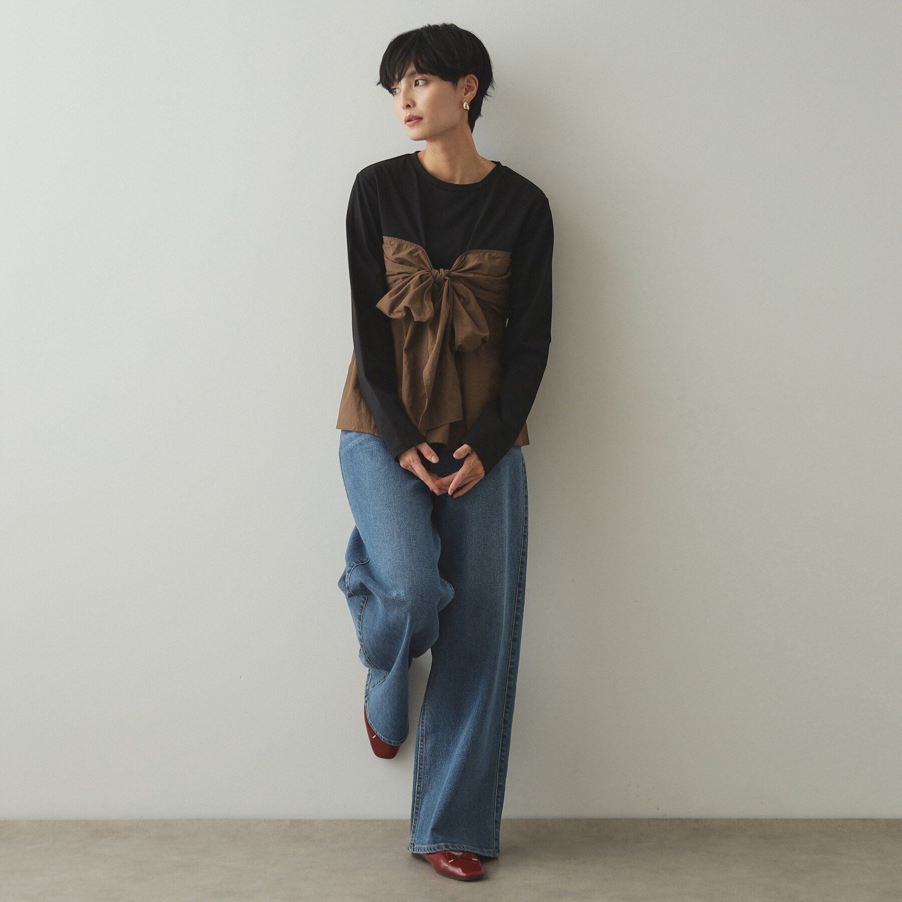 OPAQUE.CLIP「リボンビスチェ ドッキングカットソー【洗濯機洗い可】」|Tシャツ・カットソー|