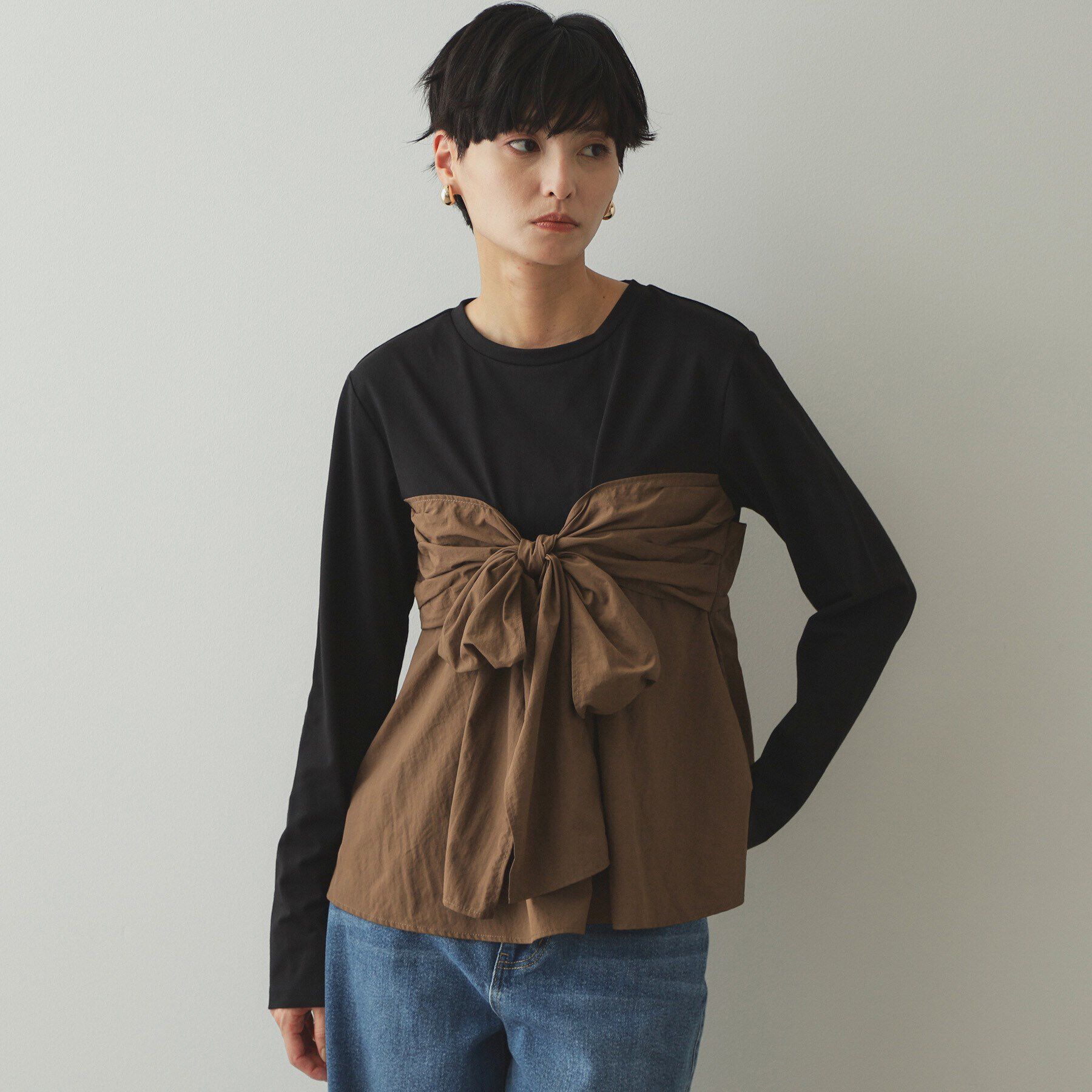 OPAQUE.CLIP「リボンビスチェ ドッキングカットソー【洗濯機洗い可】」|Tシャツ・カットソー|