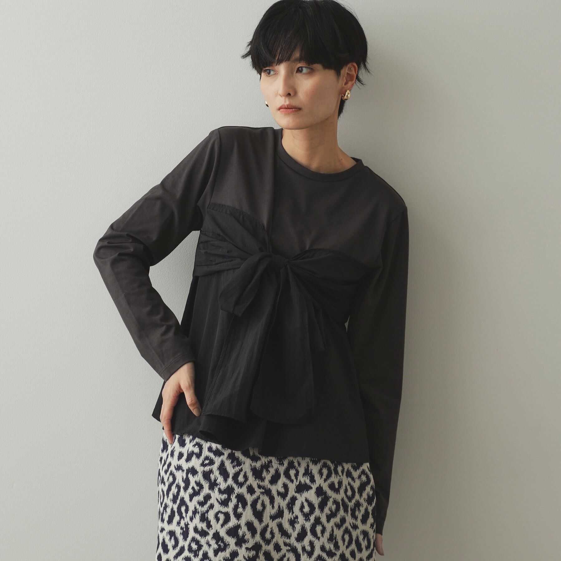 OPAQUE.CLIP「リボンビスチェ ドッキングカットソー【洗濯機洗い可】」|Tシャツ・カットソー|