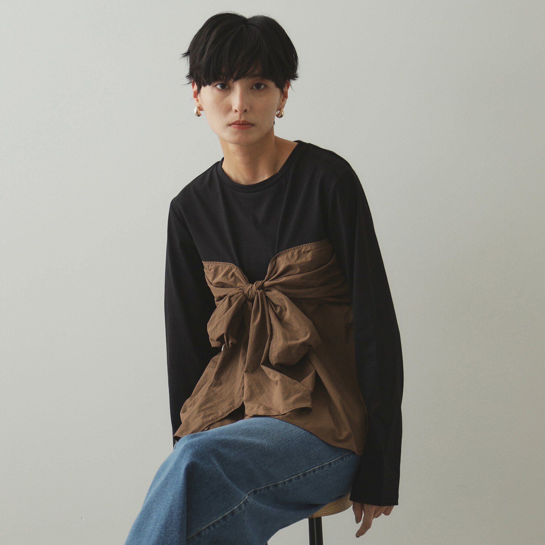 OPAQUE.CLIP「リボンビスチェ ドッキングカットソー【洗濯機洗い可】」|Tシャツ・カットソー|ブラック(519)