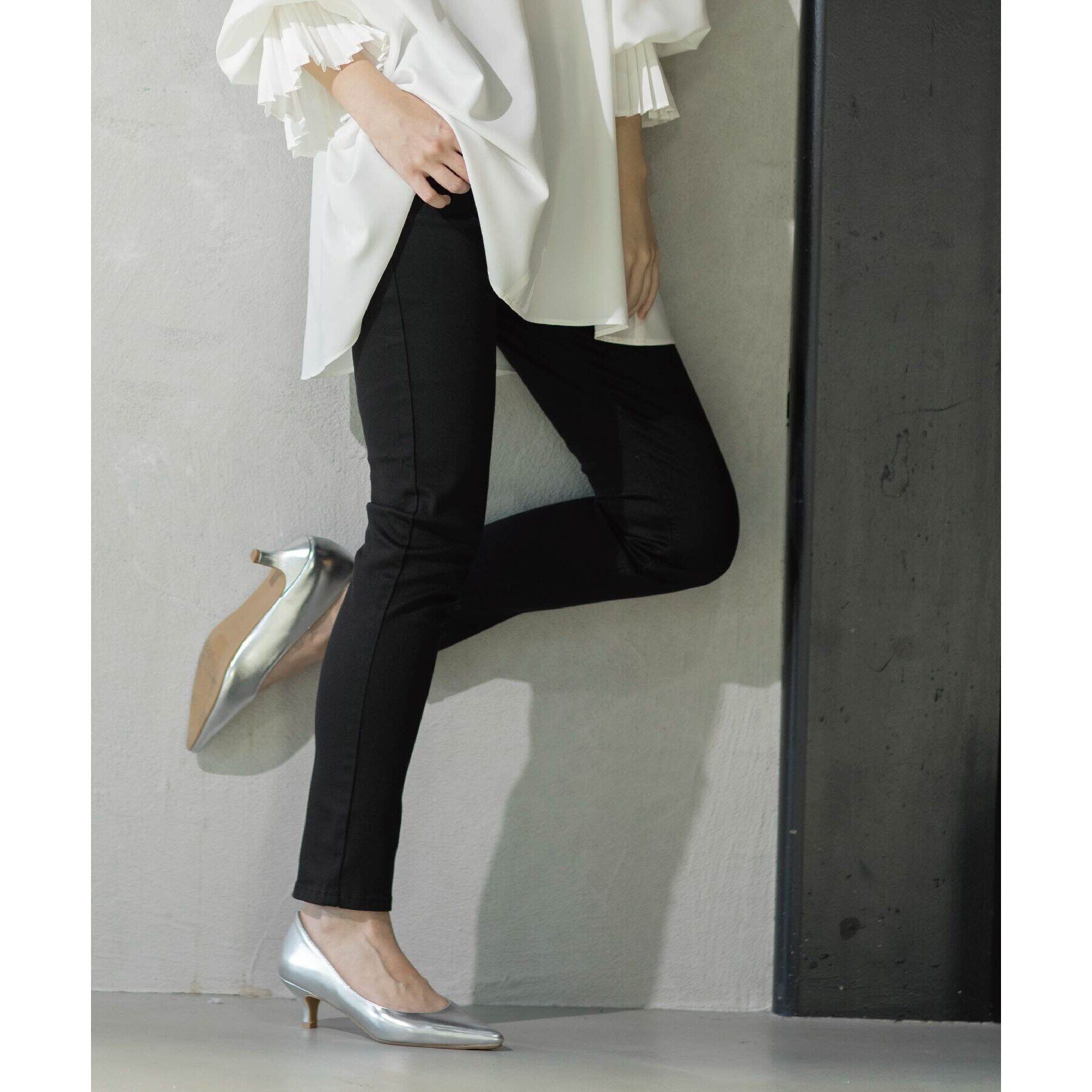 OPAQUE.CLIP「《SS-LLsize》ライクラストレッチスキニーデニムパンツ【洗濯機洗い可】」|デニム|ブラック(019)