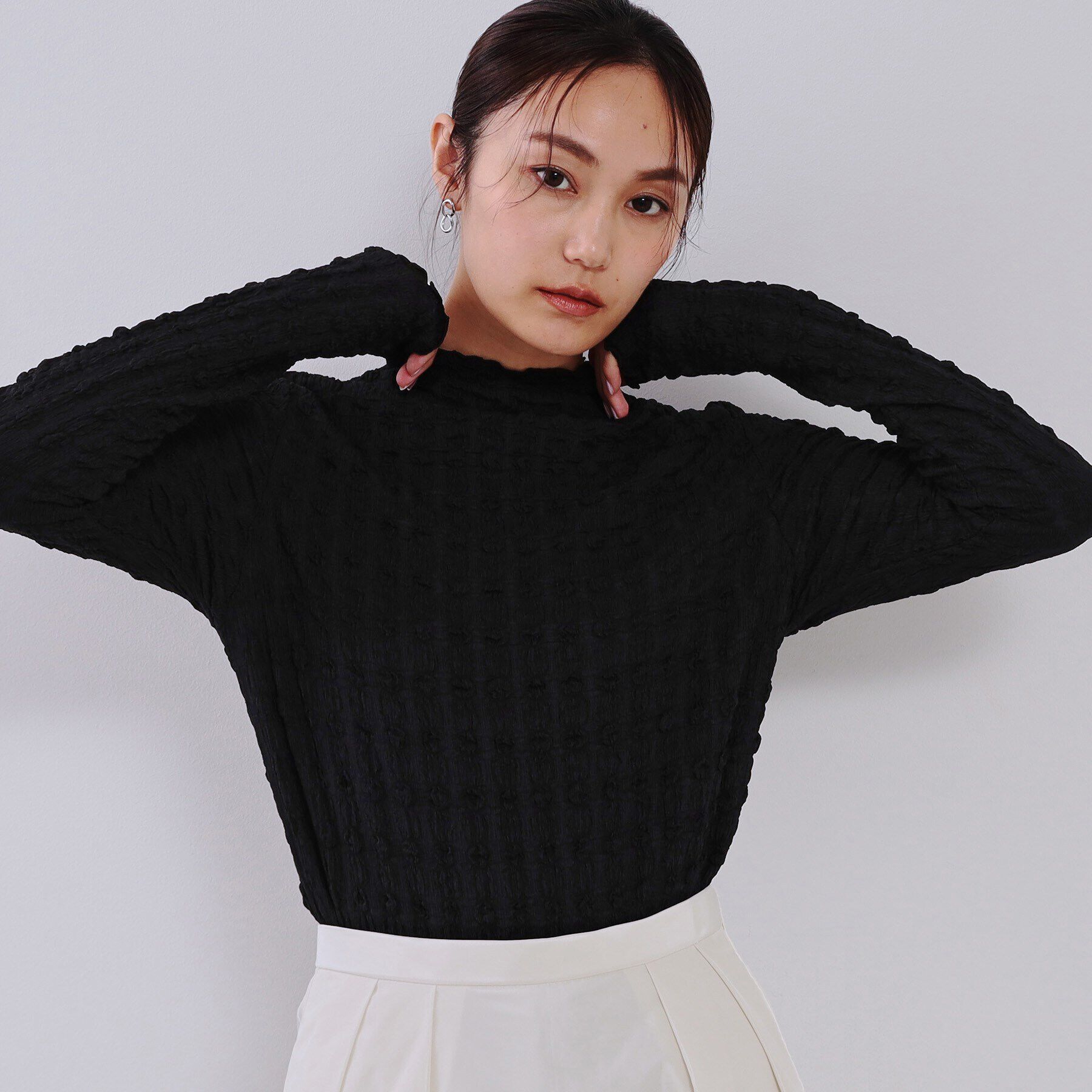 OPAQUE.CLIP「ぽこぽこハイネックカットソー【洗濯機洗い可】」|Tシャツ・カットソー|ブラック(019)