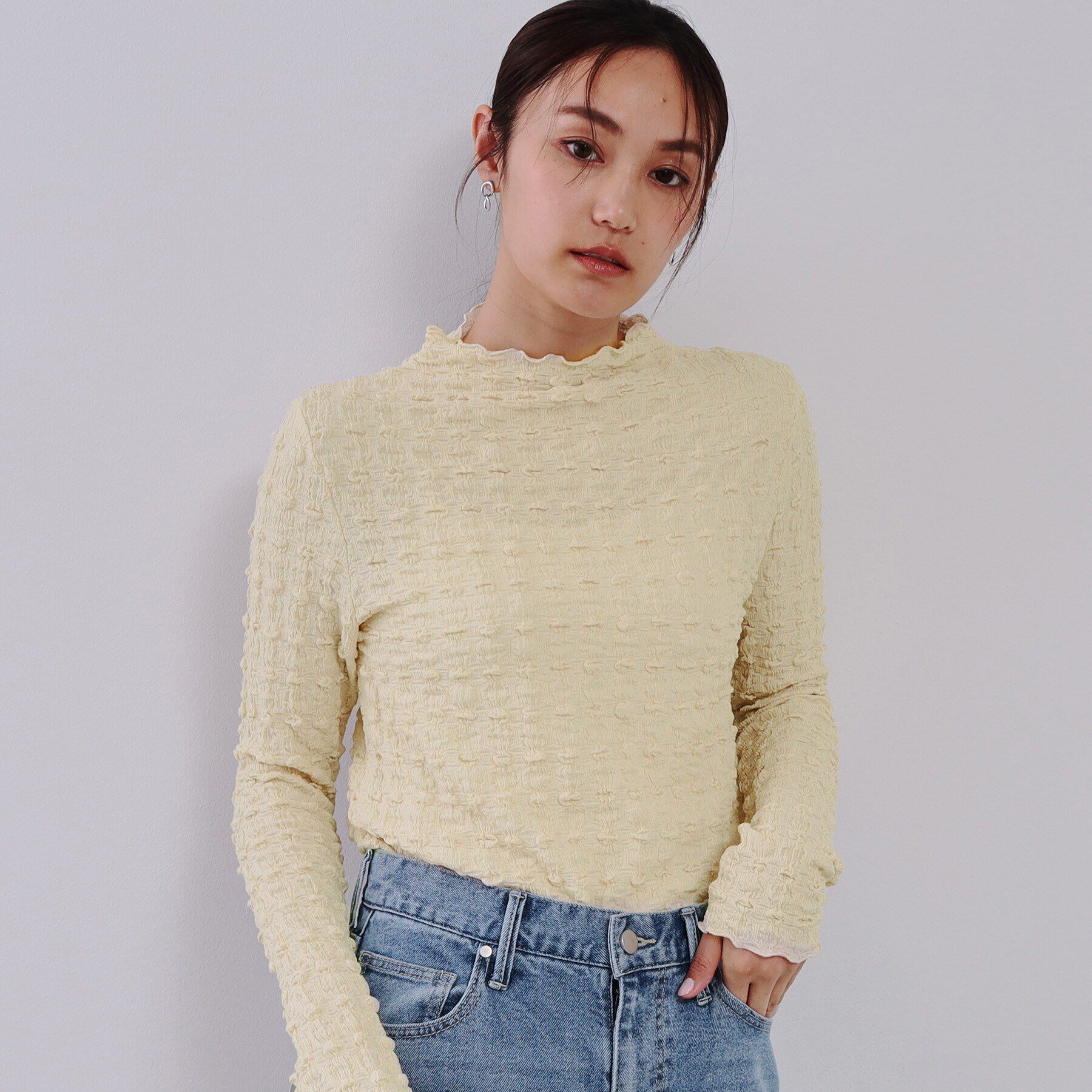 OPAQUE.CLIP「ぽこぽこハイネックカットソー【洗濯機洗い可】」|Tシャツ・カットソー|ライトベージュ(05