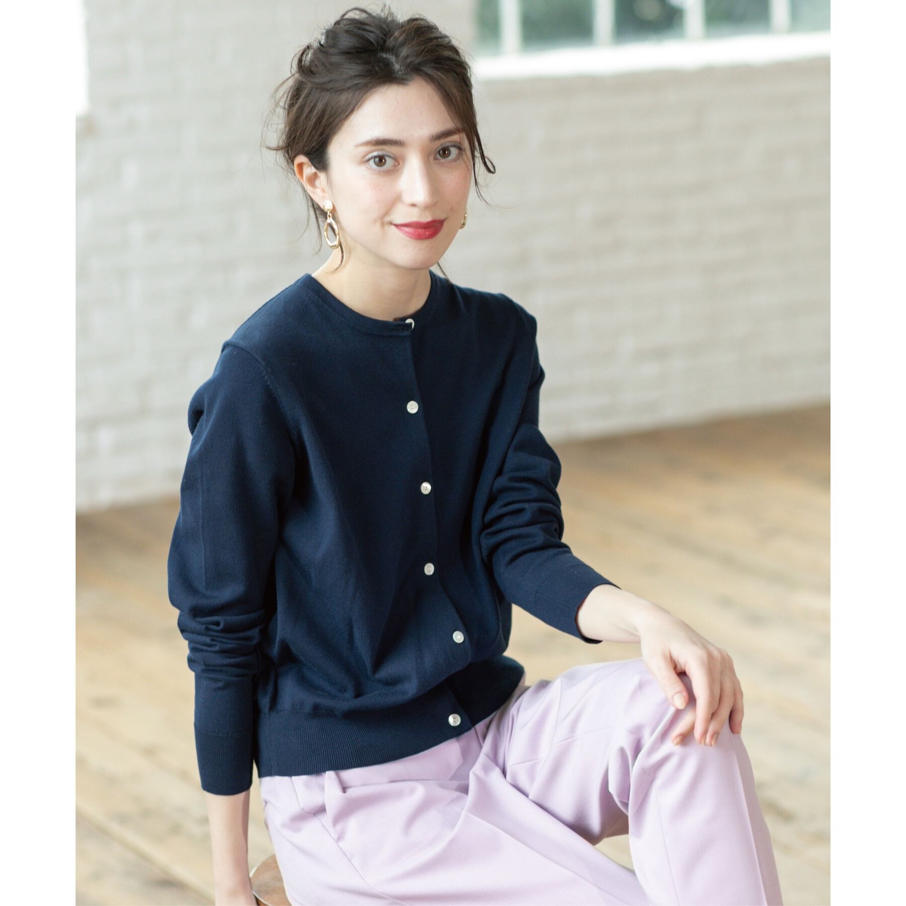 OPAQUE.CLIP「クルーネックニットカーディガン/オーガニックコットン混【UV/洗濯機洗い可】」|カーディガン|