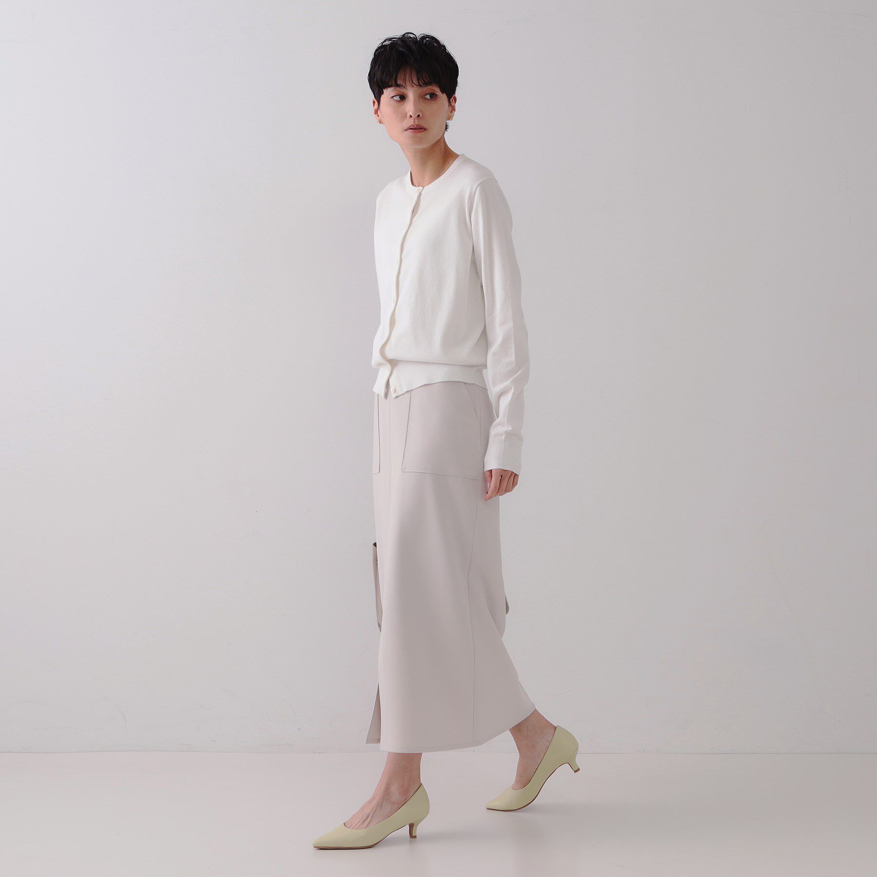 OPAQUE.CLIP「クルーネックニットカーディガン/オーガニックコットン混【UV/洗濯機洗い可】」|カーディガン|