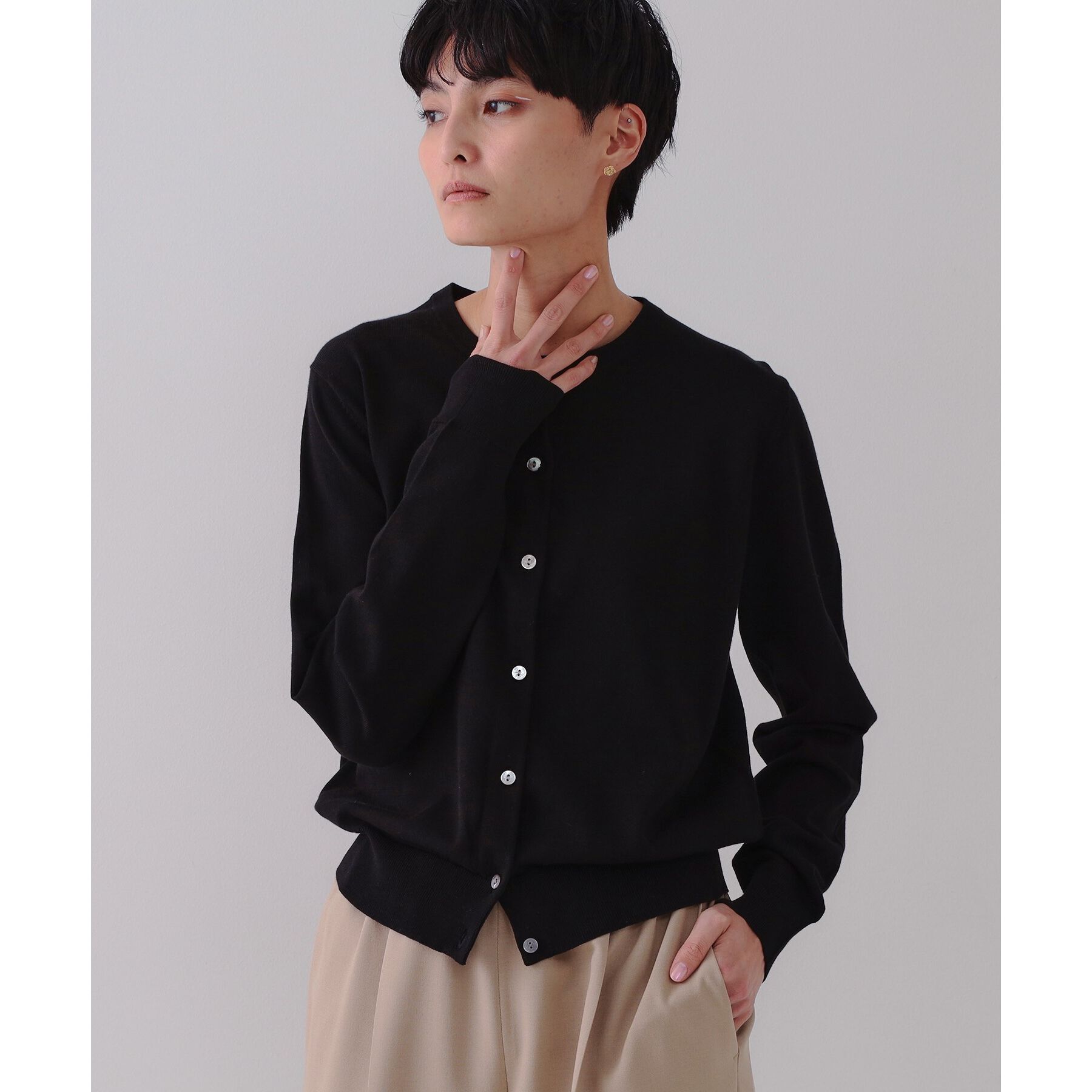 OPAQUE.CLIP「クルーネックニットカーディガン/オーガニックコットン混【UV/洗濯機洗い可】」|カーディガン|