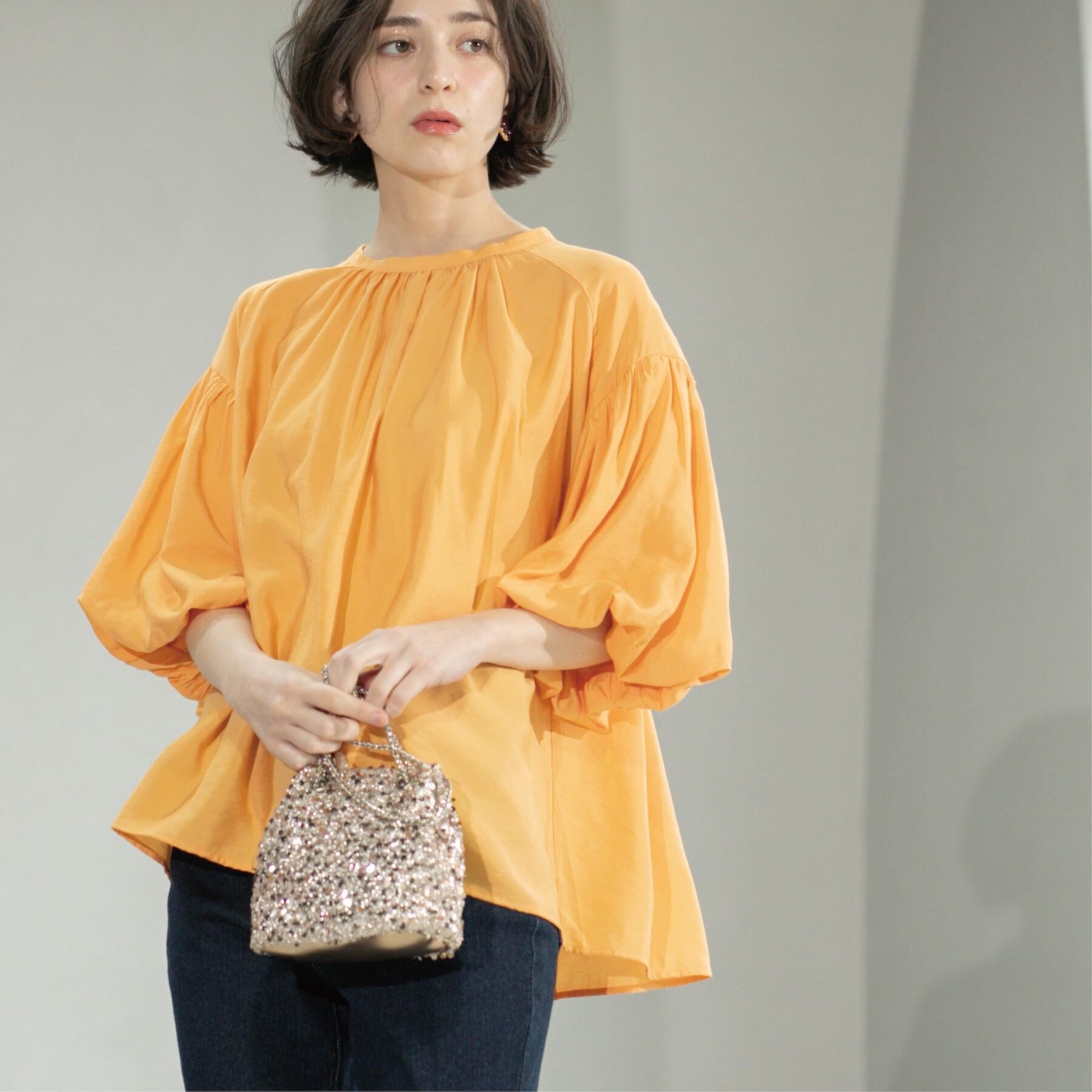 OPAQUE.CLIP「バルーンスリーブブラウス【洗濯機洗い可】」|シャツ・ブラウス|オレンジ(065)