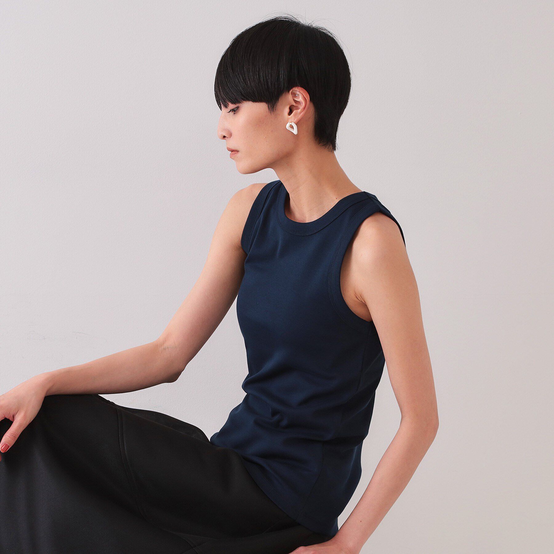 OPAQUE.CLIP「フライスアメリカンスリーブタンクトップ」|キャミソール|ネイビー(094)