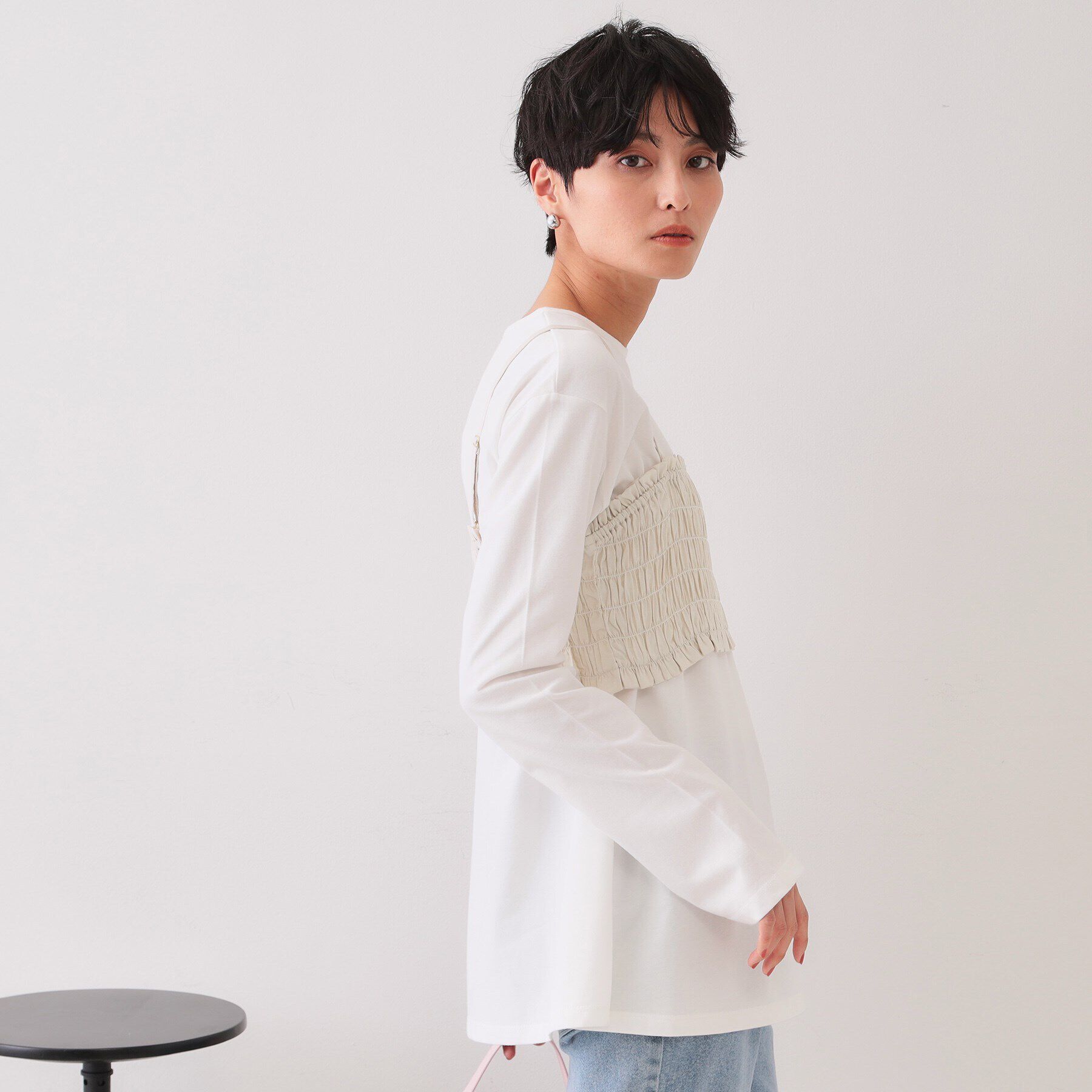 OPAQUE.CLIP「《ツインセット》シャーリングビスチェ&times;ロングTシャツ【洗濯機洗い可】」|その他|ライトベージュ(55