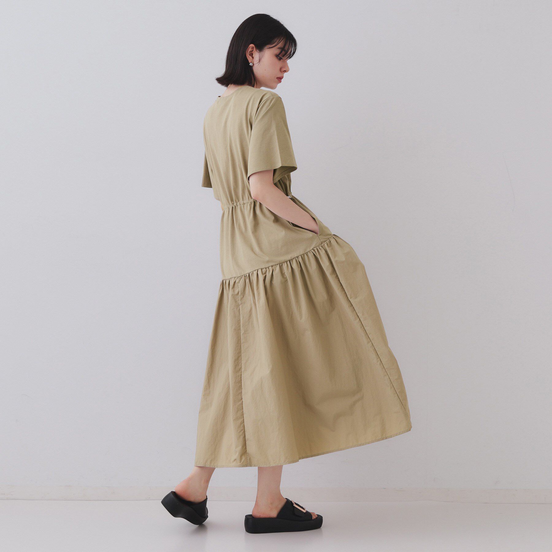 OPAQUE.CLIP「フィット＆フレアドッキングワンピース【洗濯機洗い可】」|ワンピース|