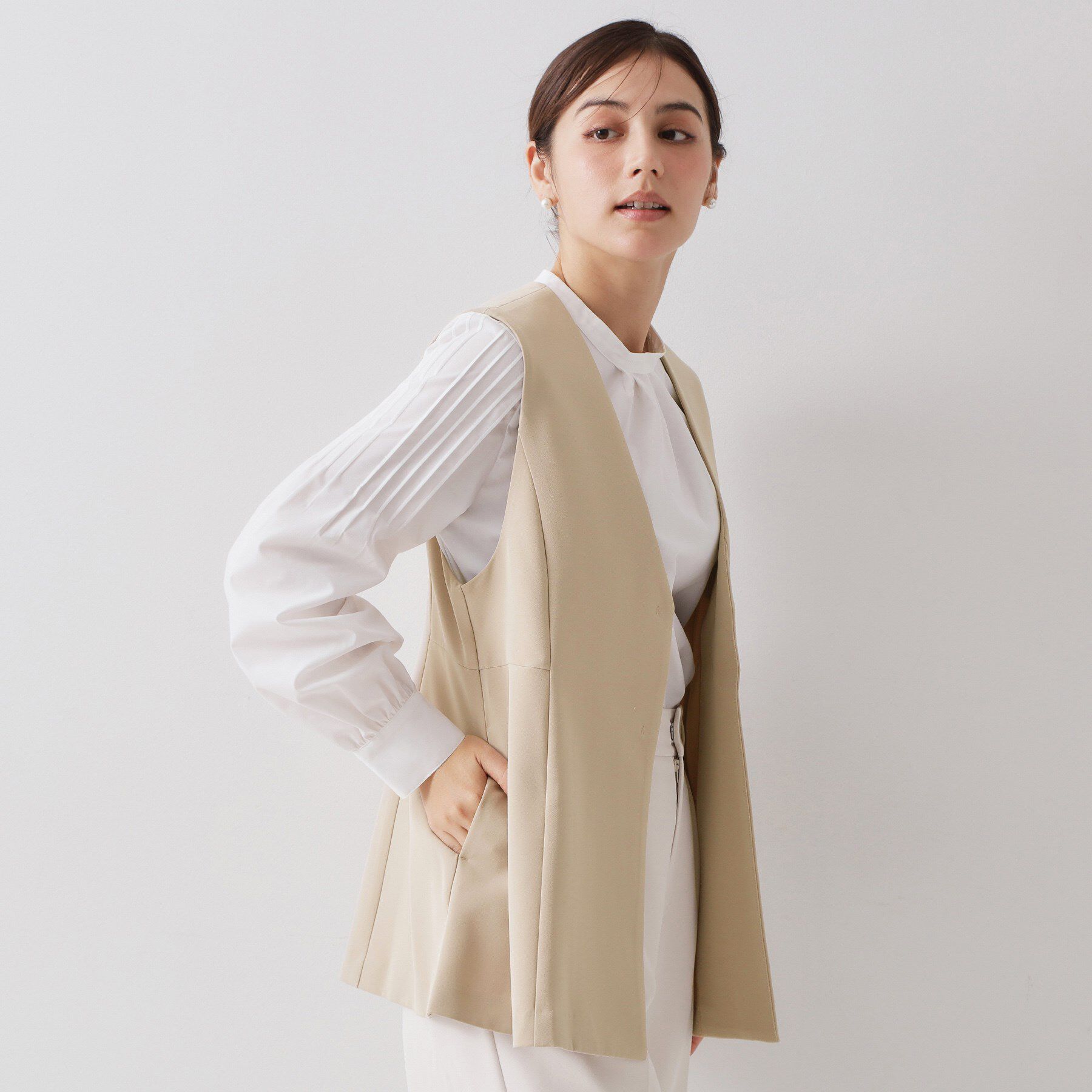 OPAQUE.CLIP「ペプラムジレ/セットアップ対応可【洗濯機OK】」|ベスト・ジレ|