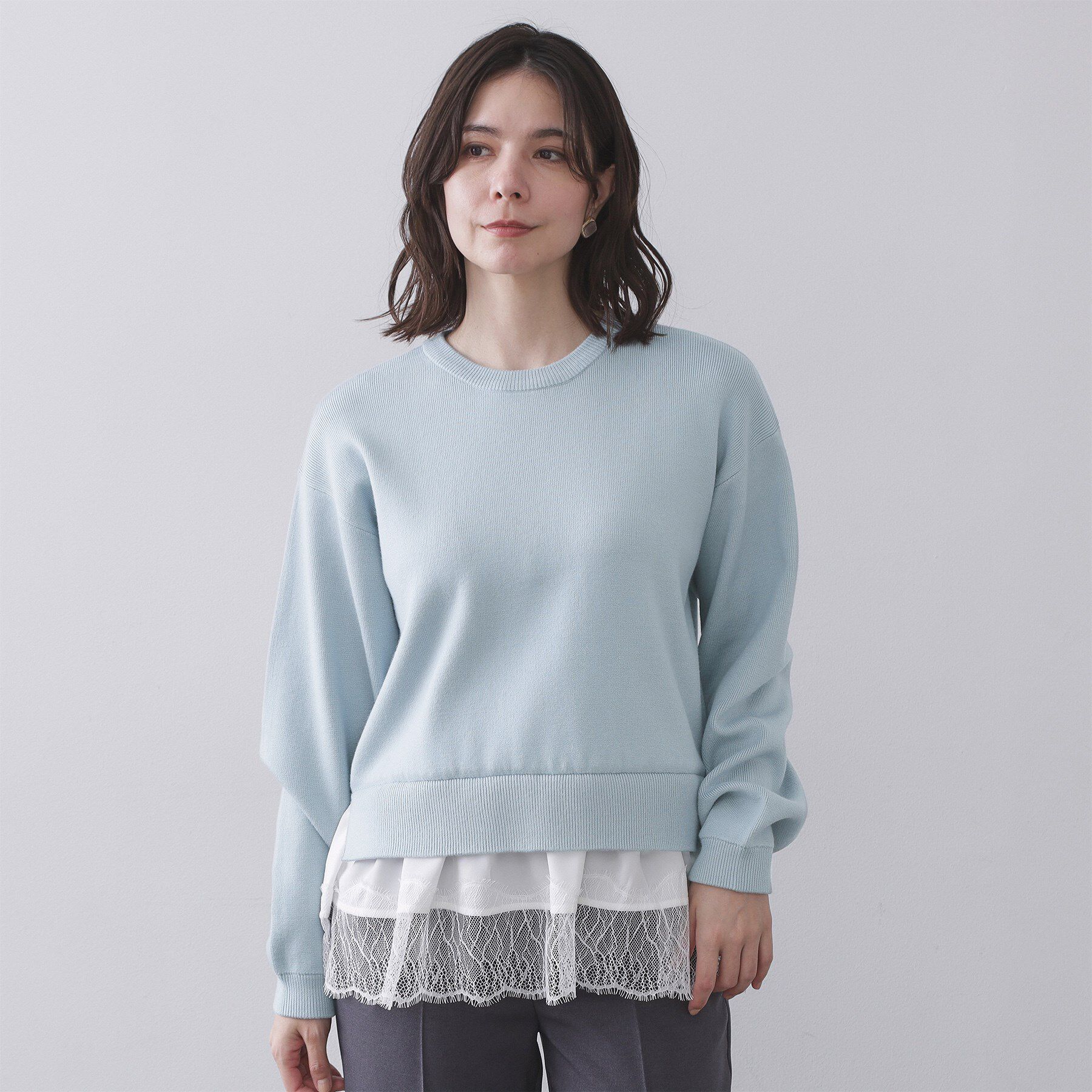 OPAQUE.CLIP「裾レースドッキングニット」|ニット・セーター|