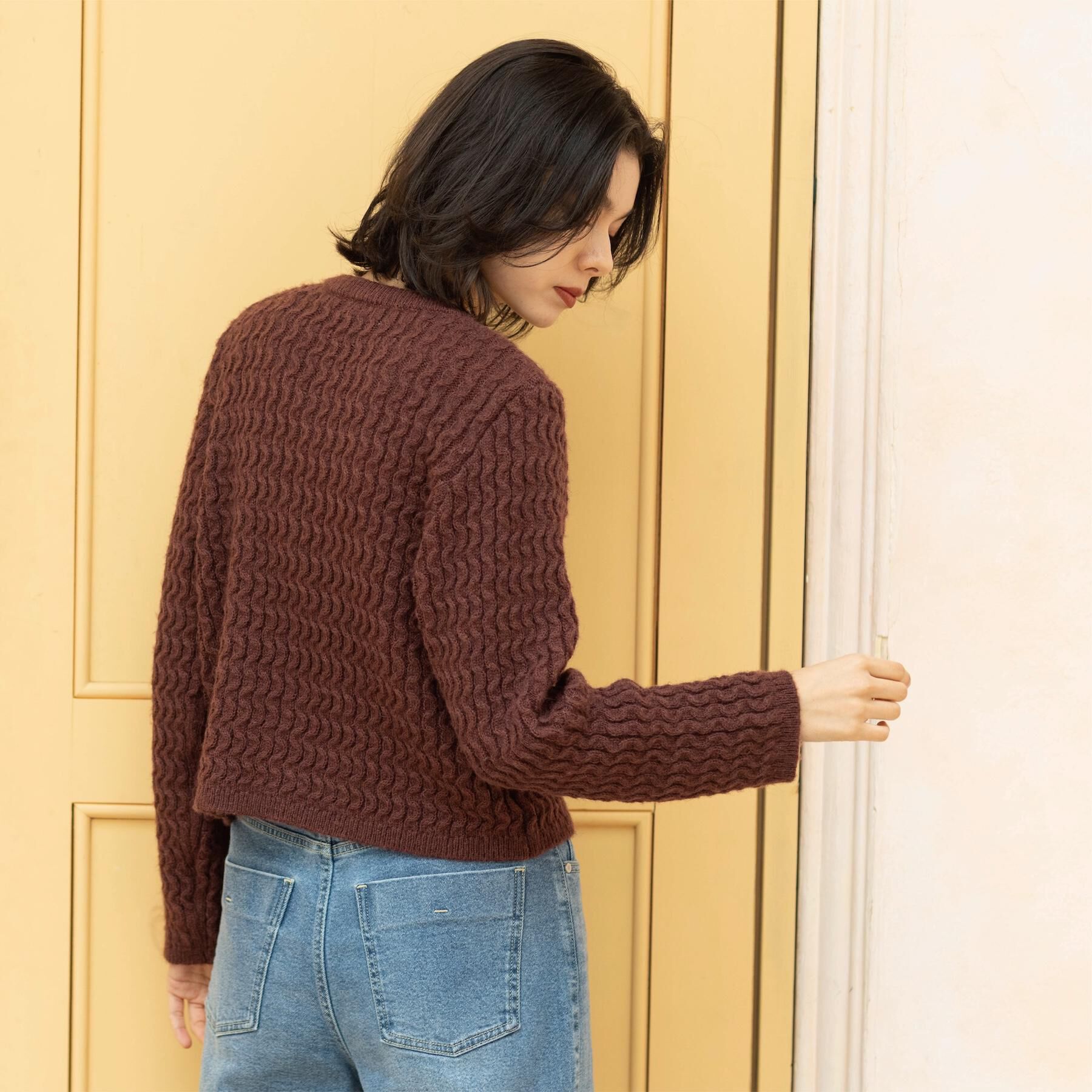 OPAQUE.CLIP「モヘヤタッチケーブル金ボタンカーディガン【洗濯機OK】」|カーディガン|