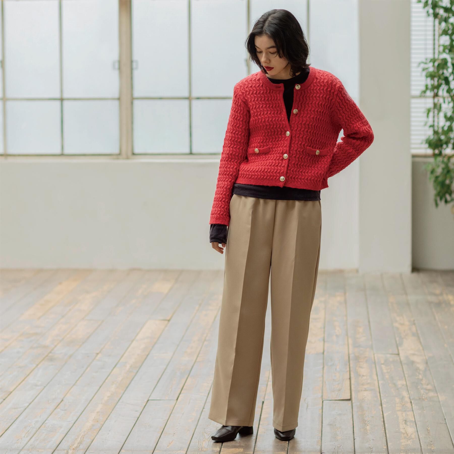 OPAQUE.CLIP「モヘヤタッチケーブル金ボタンカーディガン【洗濯機OK】」|カーディガン|