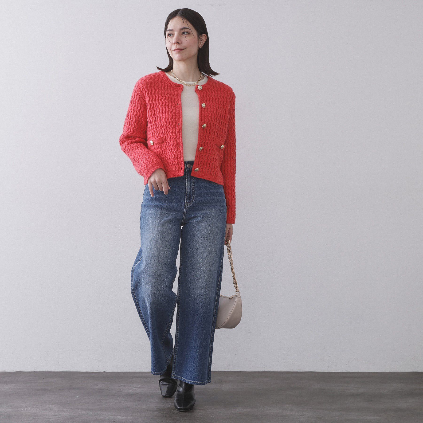 OPAQUE.CLIP「モヘヤタッチケーブル金ボタンカーディガン【洗濯機OK】」|カーディガン|