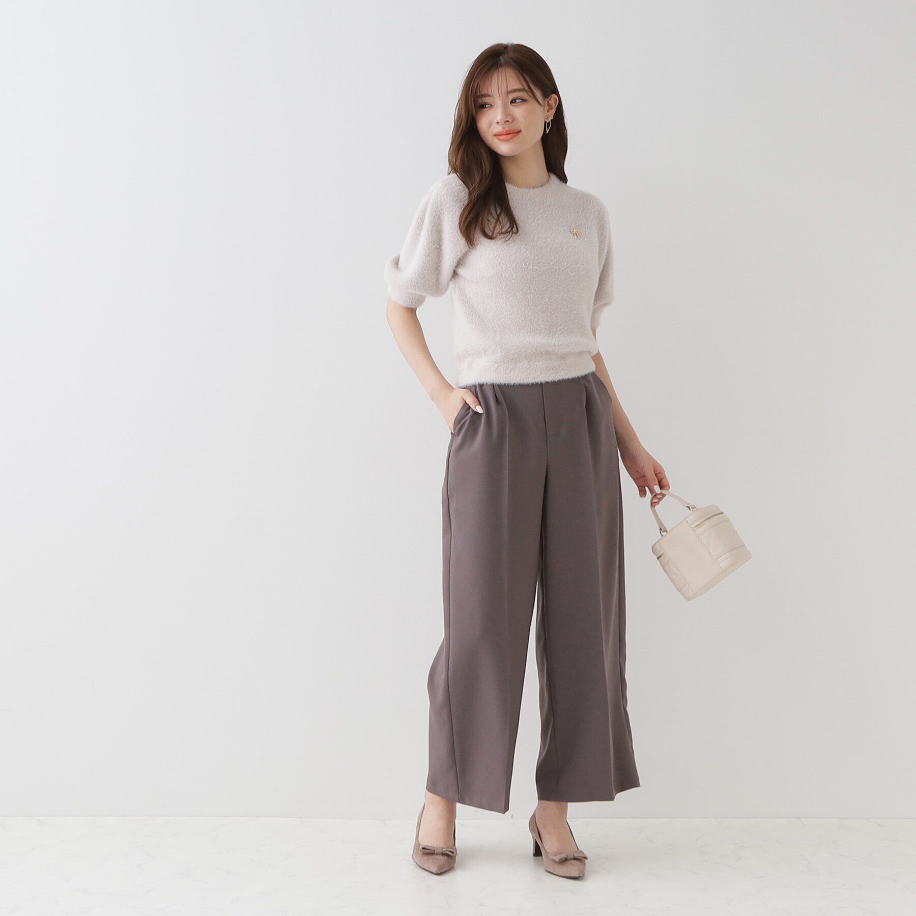 Couture broach「リボン付きラメフェザー5分袖ニット」|ニット・セーター|