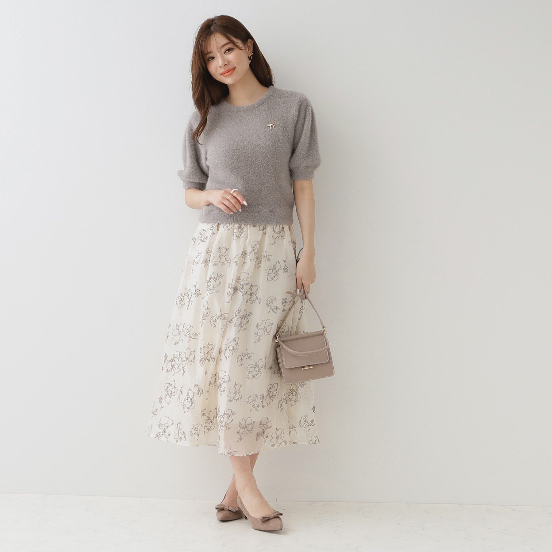 Couture broach「リボン付きラメフェザー5分袖ニット」|ニット・セーター|