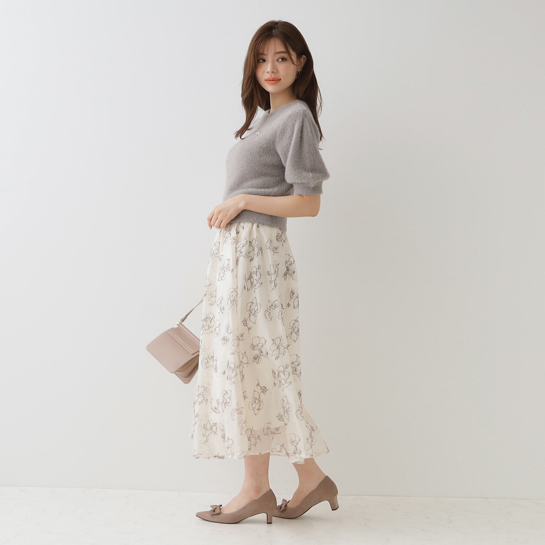 Couture broach「リボン付きラメフェザー5分袖ニット」|ニット・セーター|