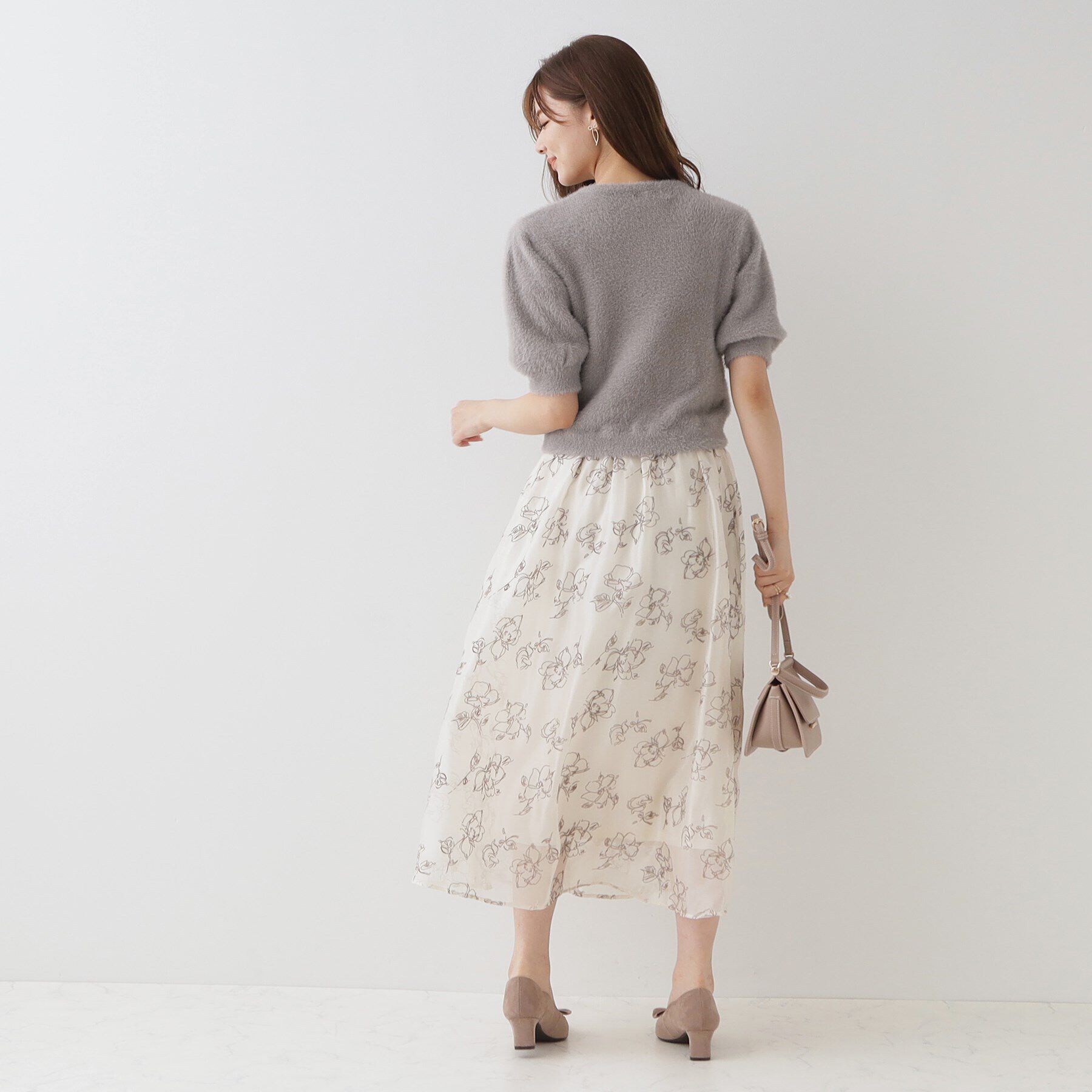 Couture broach「リボン付きラメフェザー5分袖ニット」|ニット・セーター|