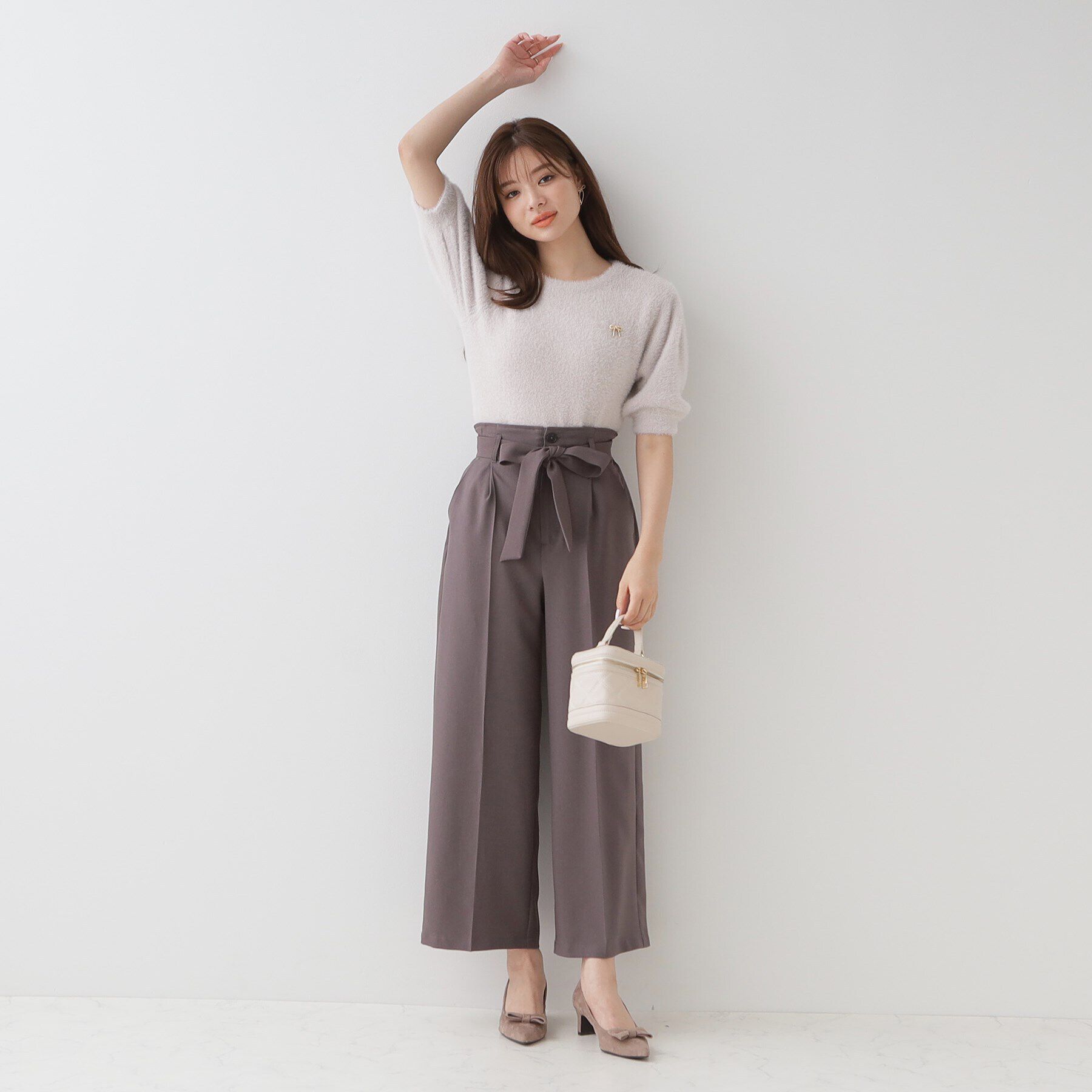 Couture broach「リボン付きラメフェザー5分袖ニット」|ニット・セーター|