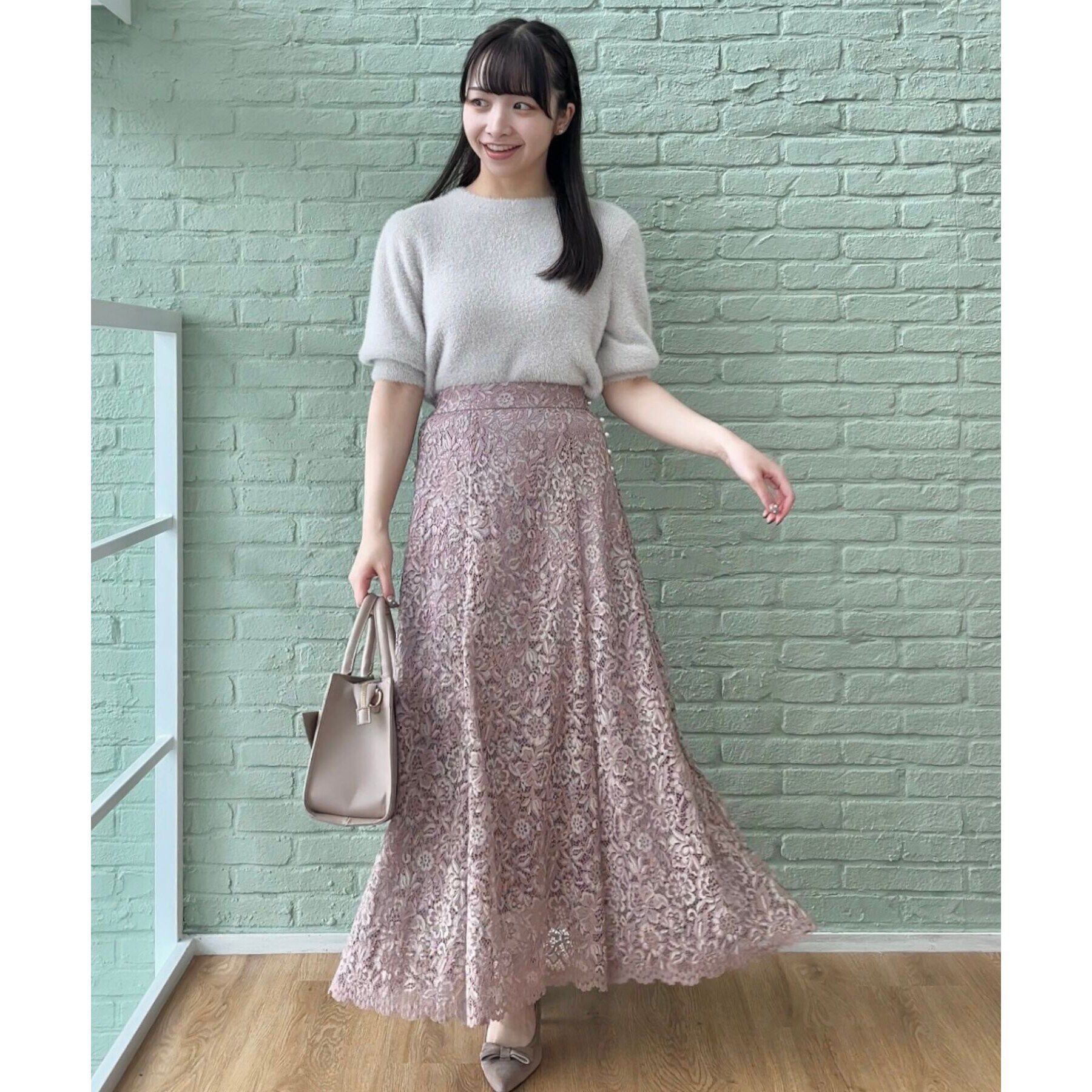 Couture broach「リボン付きラメフェザー5分袖ニット」|ニット・セーター|