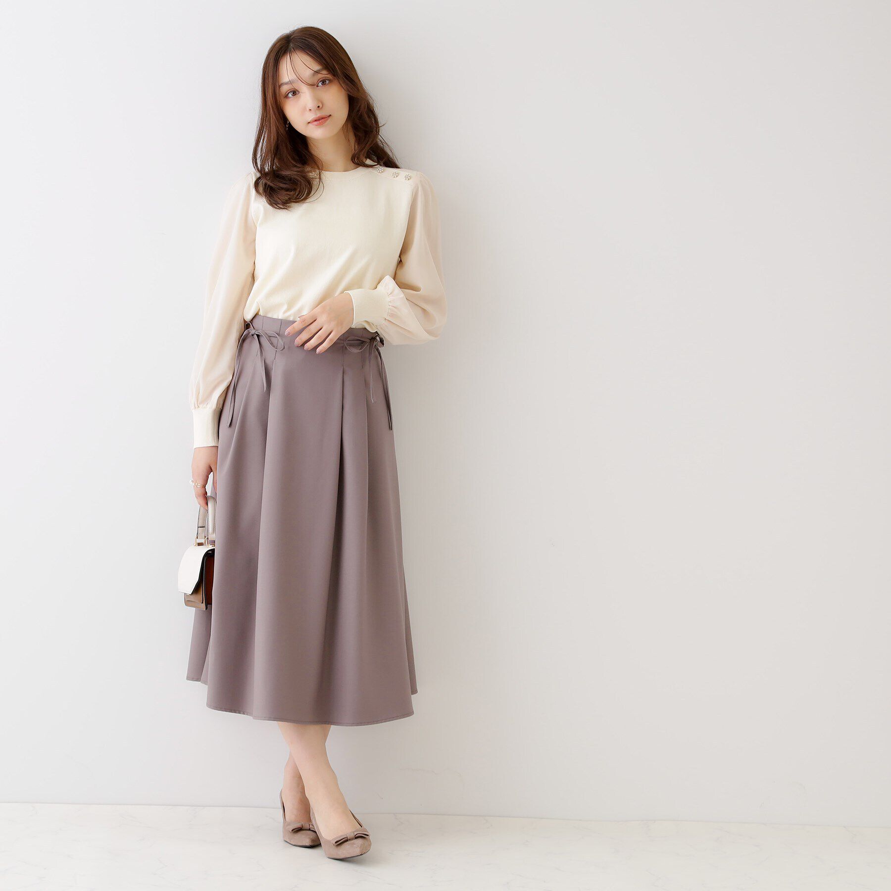 Couture broach「【大人レディなニット・通勤にも】飾り釦ドッキングスリーブニット」|ニット・セーター|