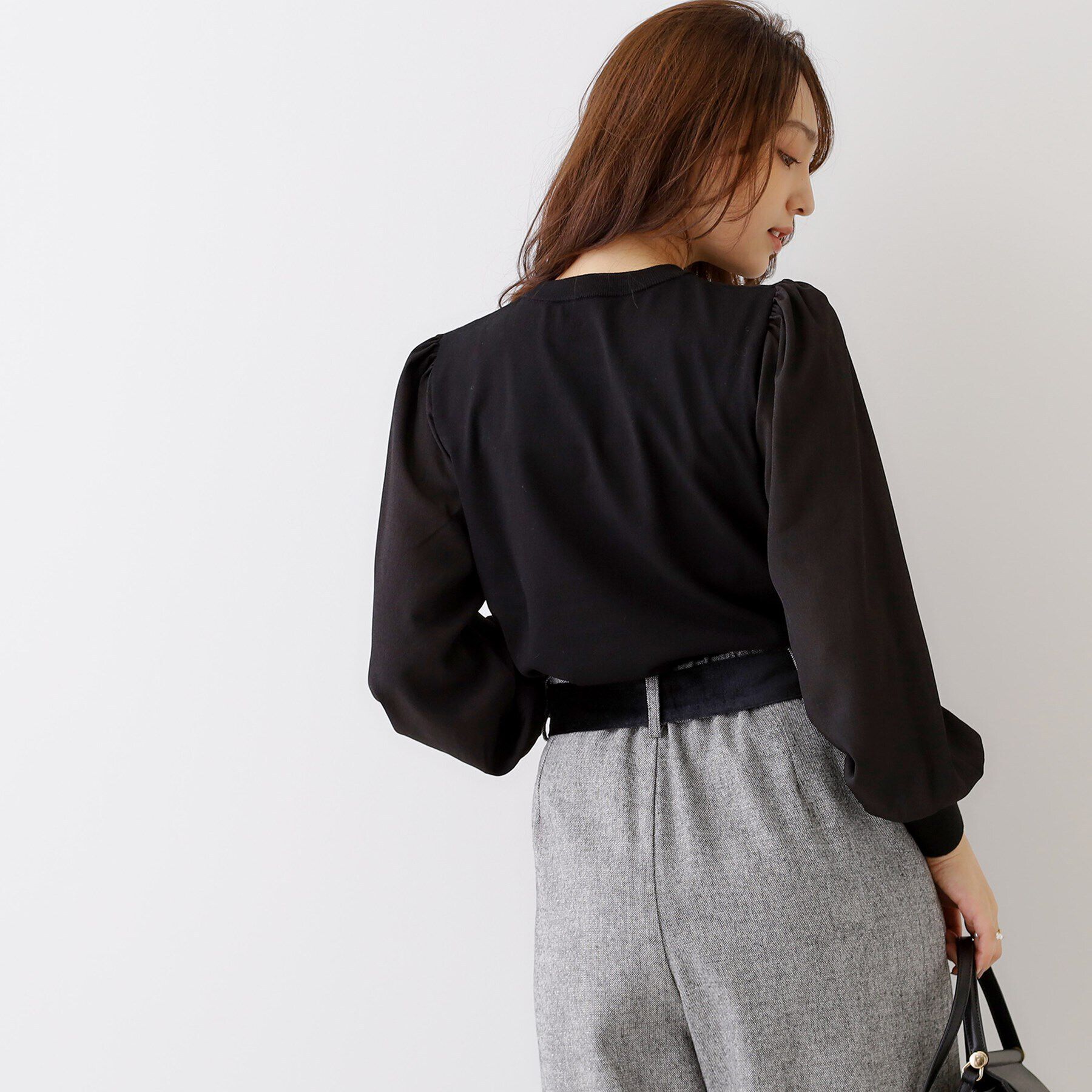 Couture broach「【大人レディなニット・通勤にも】飾り釦ドッキングスリーブニット」|ニット・セーター|