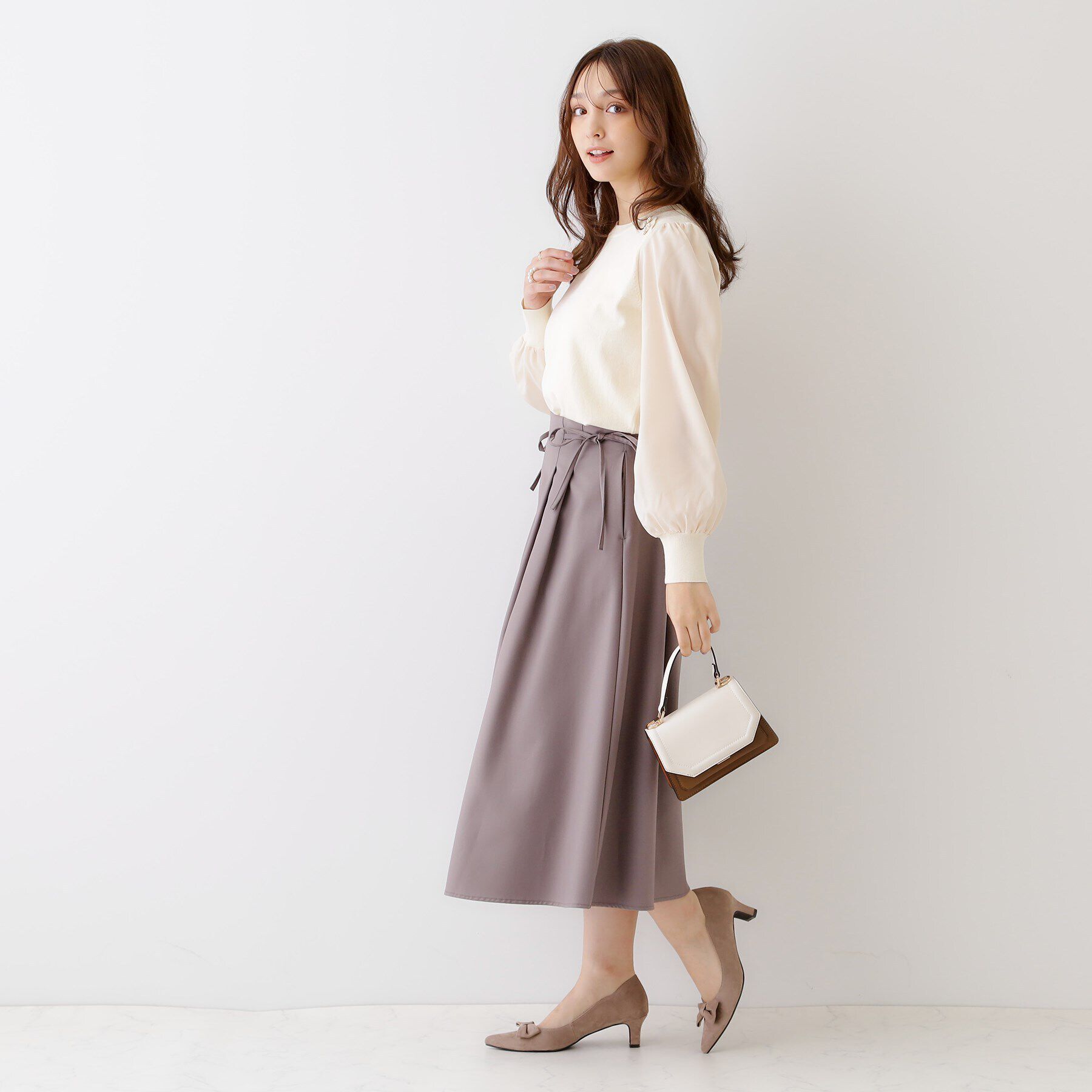 Couture broach「【大人レディなニット・通勤にも】飾り釦ドッキングスリーブニット」|ニット・セーター|