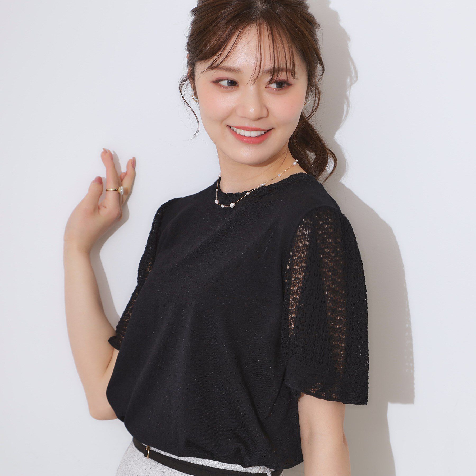 Couture broach「【手洗い可能・UV・アンチピリング・接触冷感・二の腕カバー】透かし袖ニットトップス」|ニット・セーター|