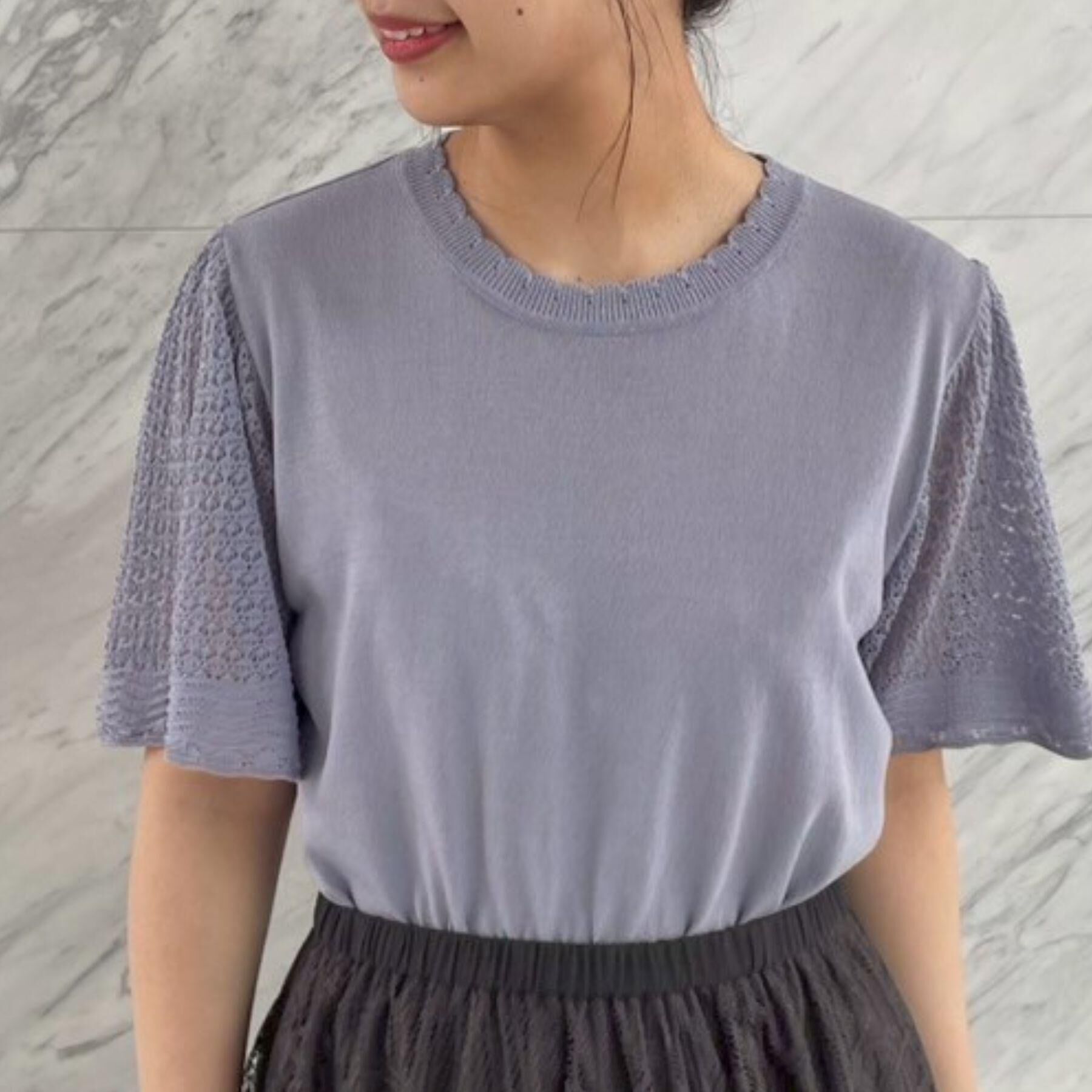 Couture broach「【手洗い可能・UV・アンチピリング・接触冷感・二の腕カバー】透かし袖ニットトップス」|ニット・セーター|