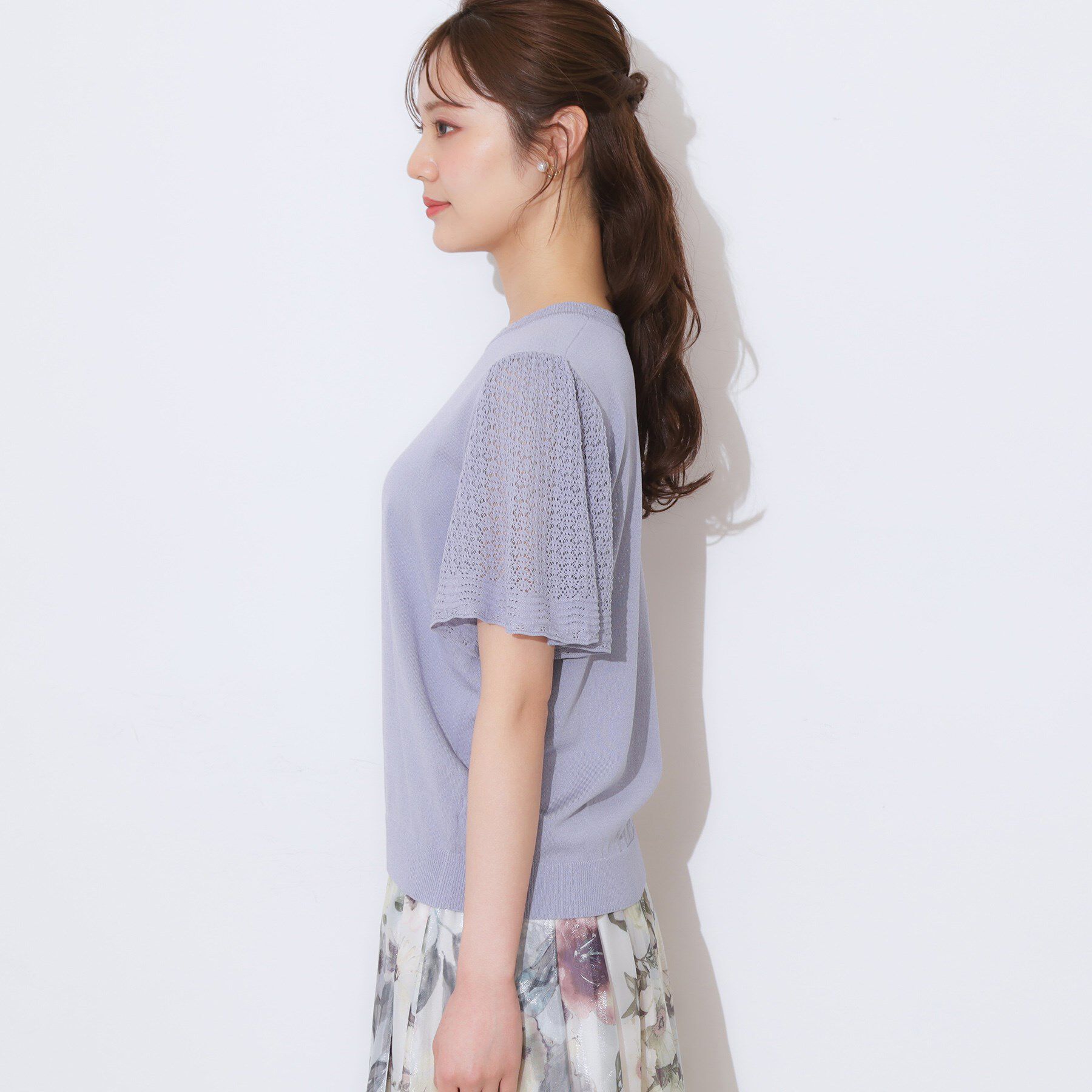 Couture broach「【手洗い可能・UV・アンチピリング・接触冷感・二の腕カバー】透かし袖ニットトップス」|ニット・セーター|