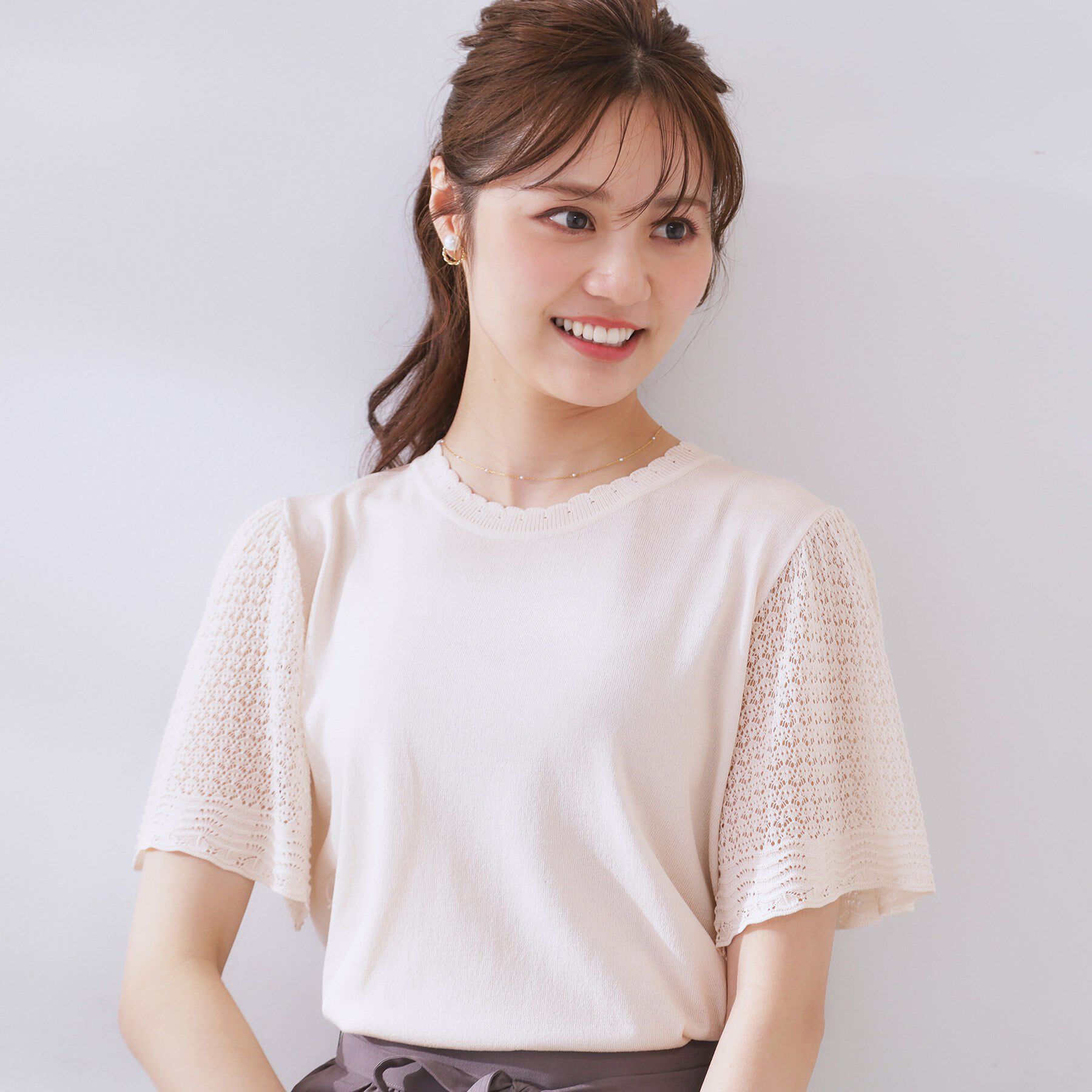 Couture broach「【手洗い可能・UV・アンチピリング・接触冷感・二の腕カバー】透かし袖ニットトップス」|ニット・セーター|