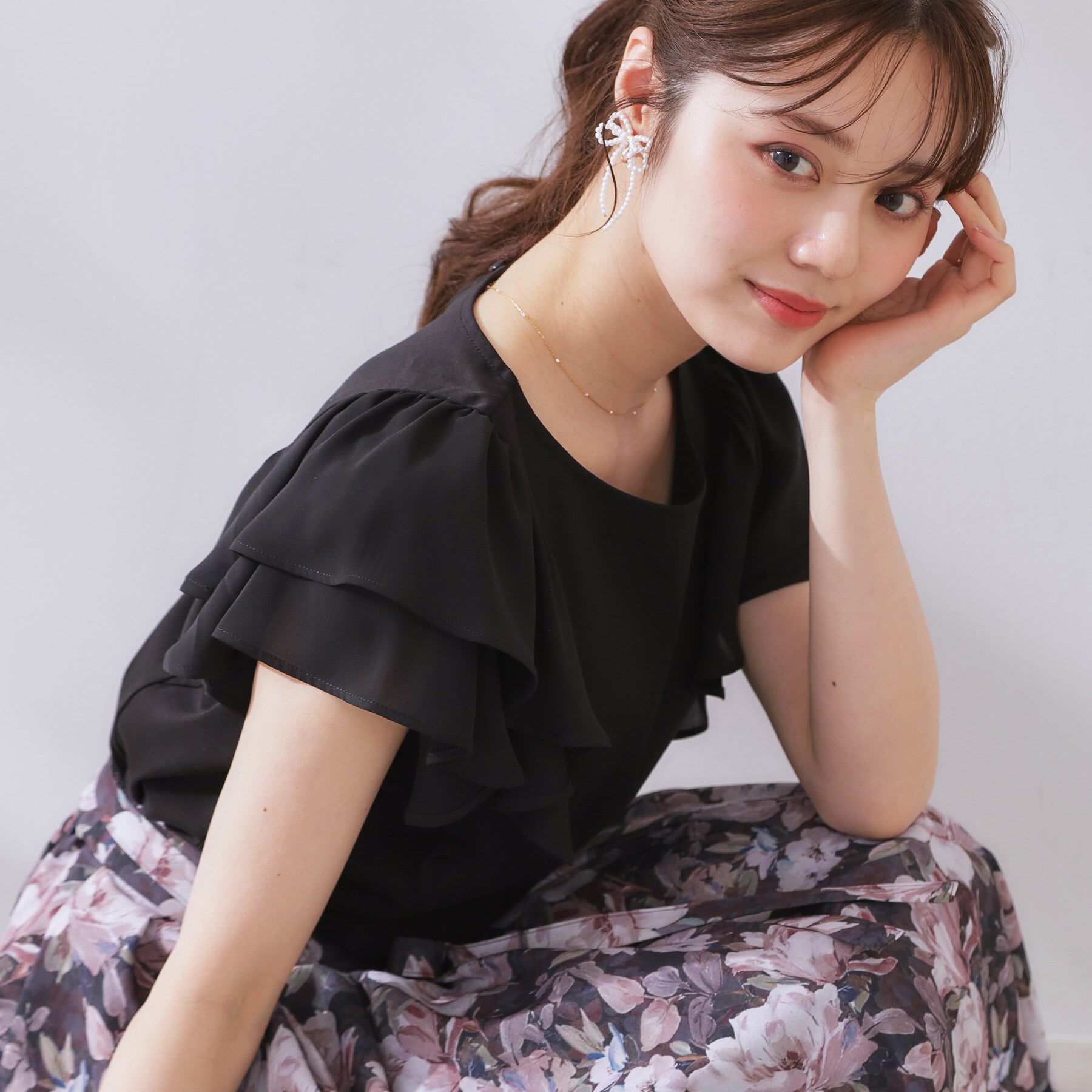 Couture broach「【接触冷感・UVカット・二の腕カバー】ラッフルフレアスリーブ」|Tシャツ・カットソー|