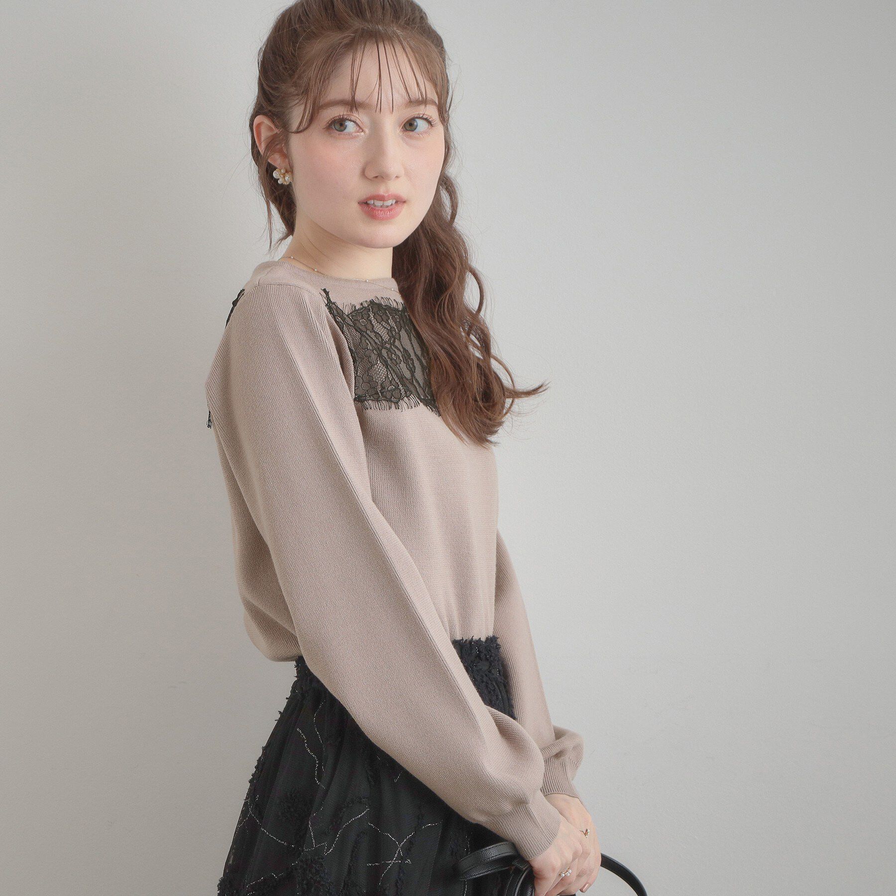 Couture broach「【洗える・通勤】レース ドッキング ニット」|ニット・セーター|