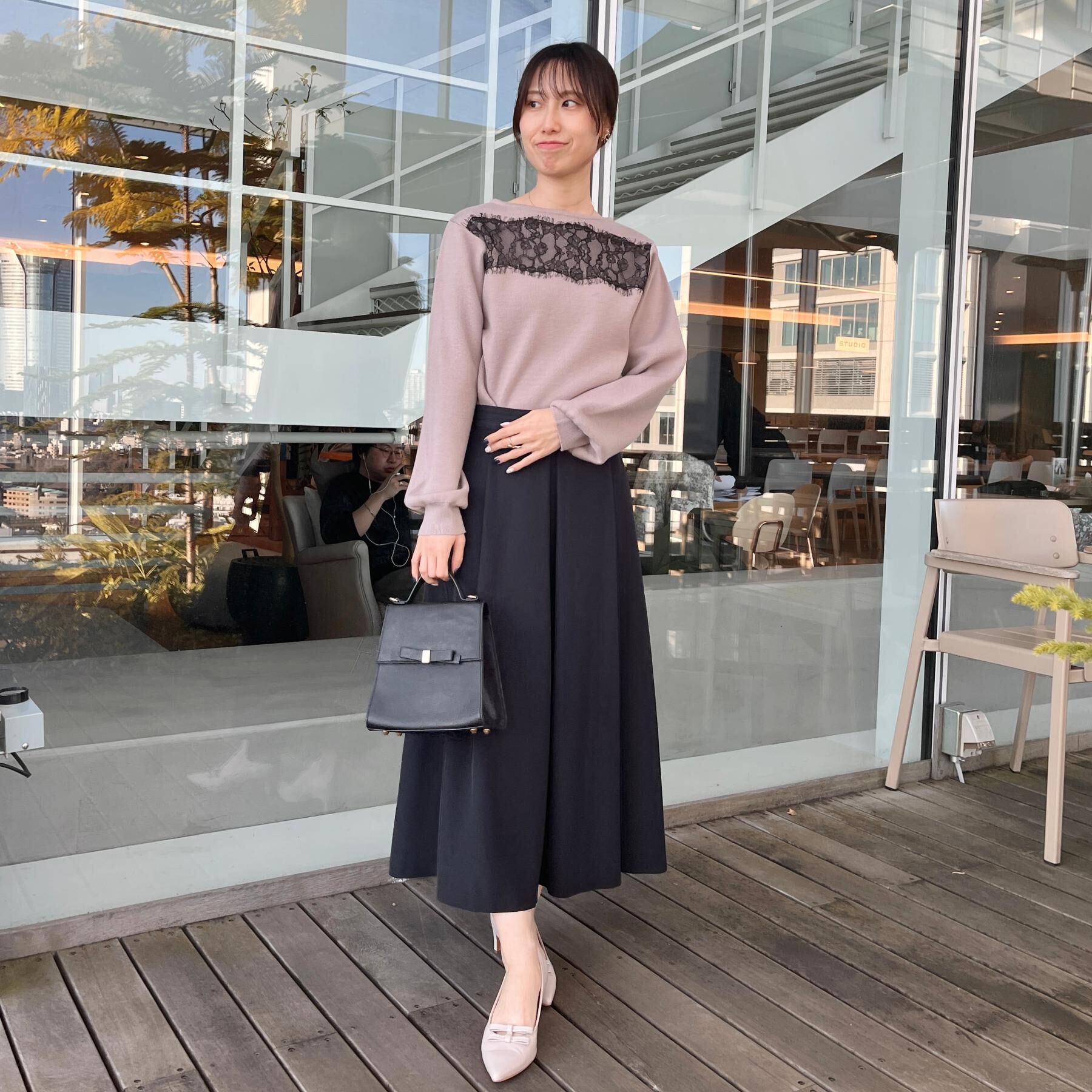 Couture broach「【洗える・通勤】レース ドッキング ニット」|ニット・セーター|