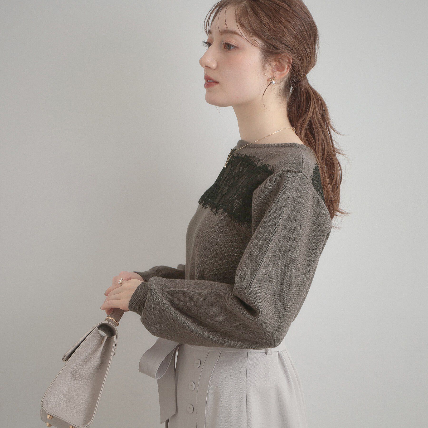 Couture broach「【洗える・通勤】レース ドッキング ニット」|ニット・セーター|