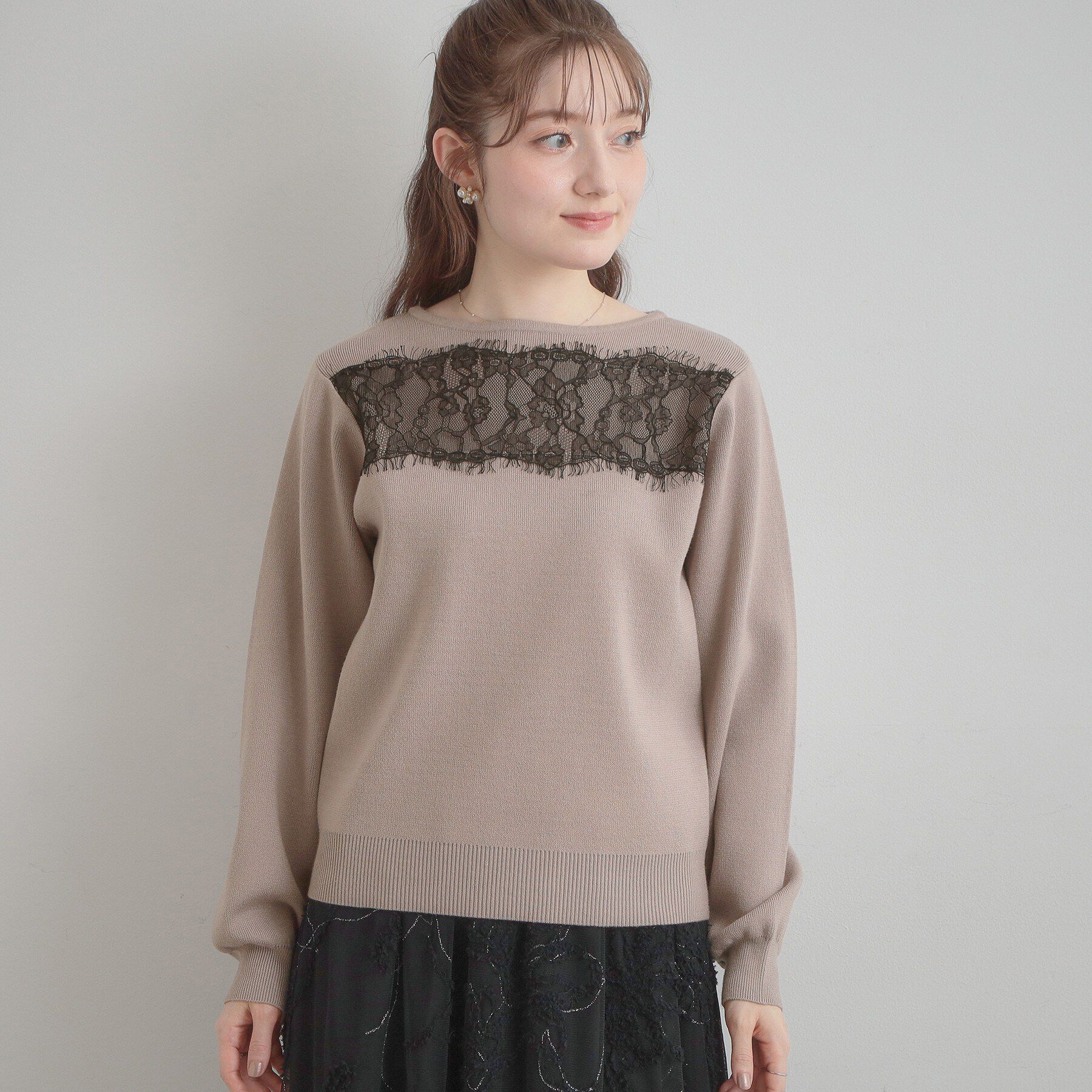 Couture broach「【洗える・通勤】レース ドッキング ニット」|ニット・セーター|