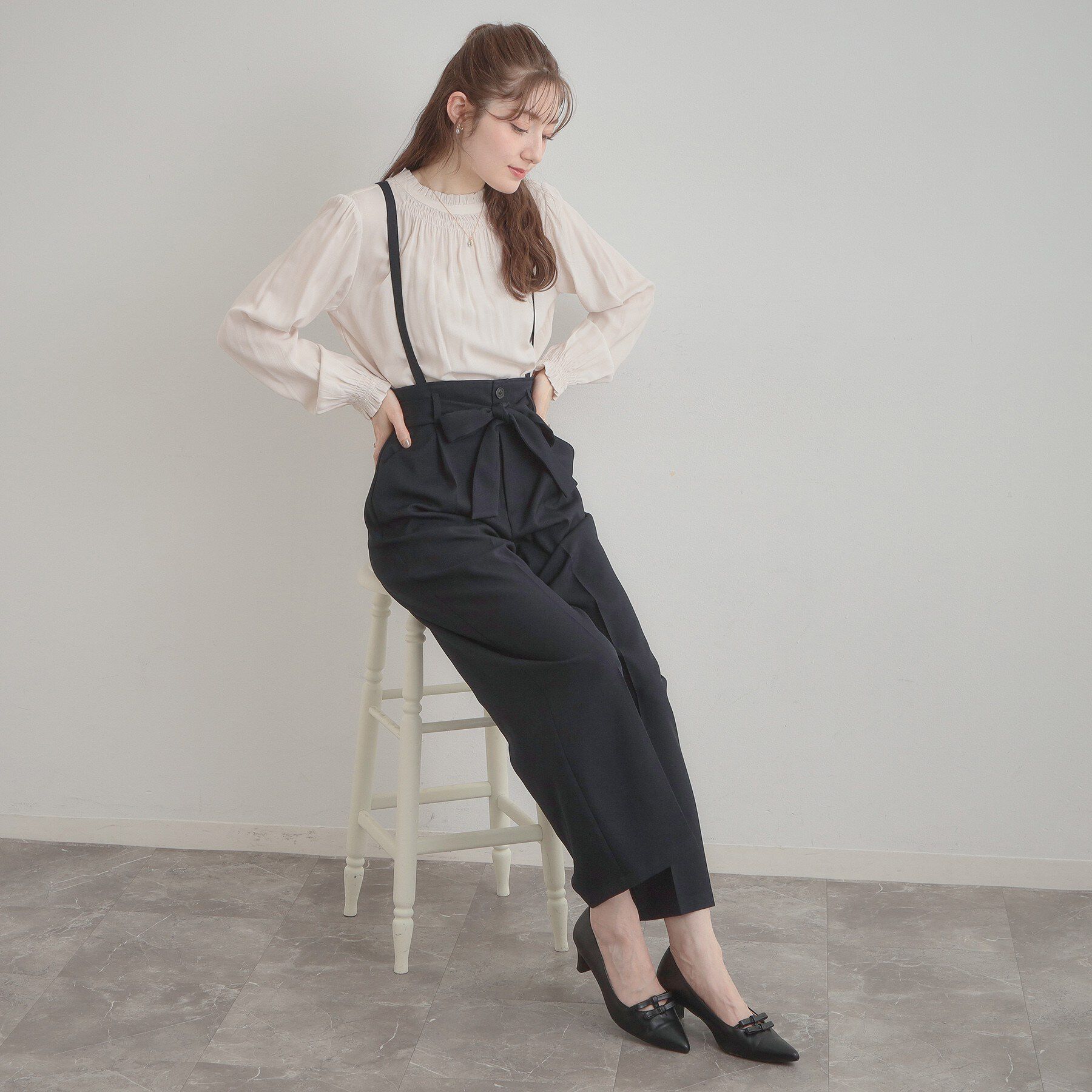 Couture broach「【洗える・通勤】ウエストリボン サスペンダー付きワイドパンツ」|その他|