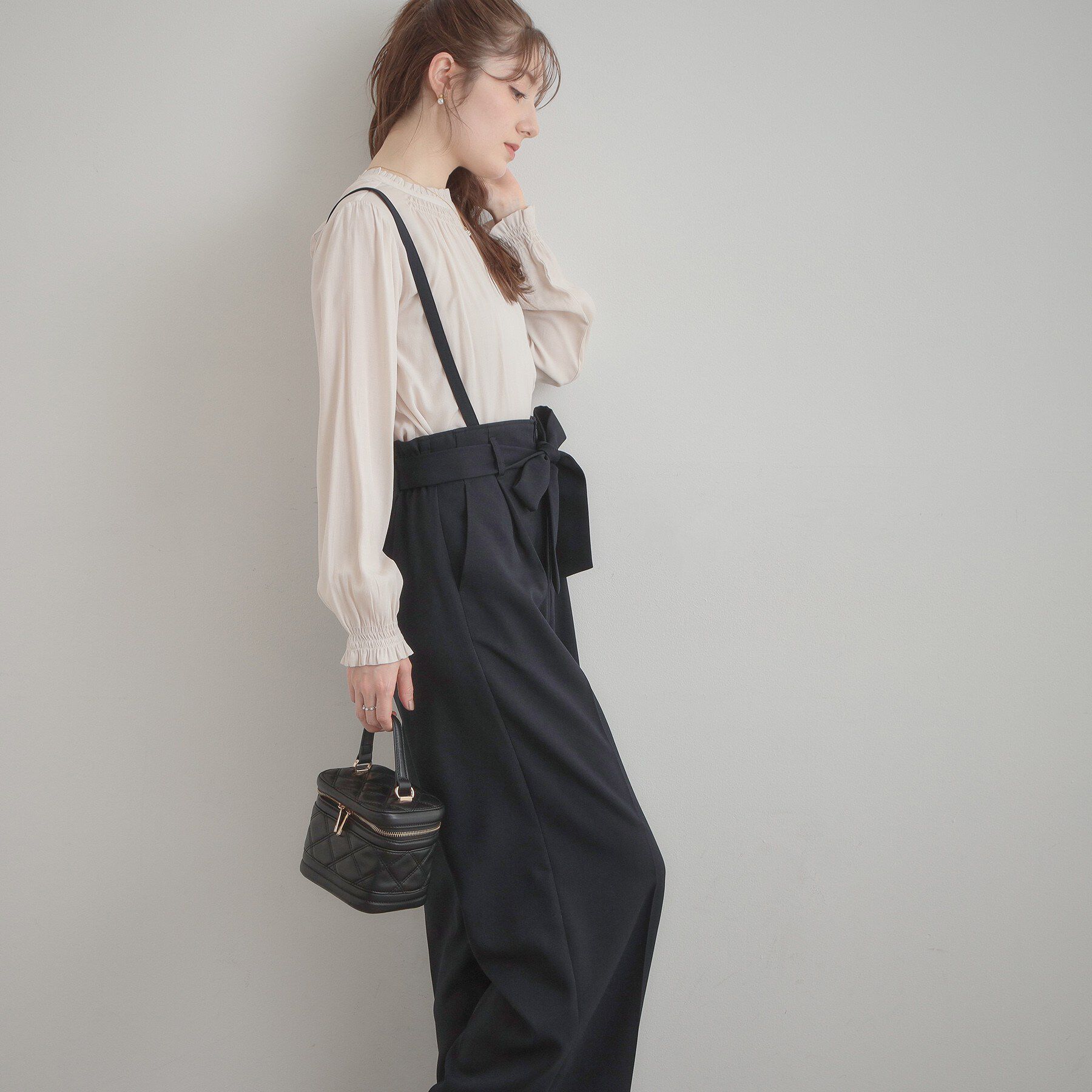 Couture broach「【洗える・通勤】ウエストリボン サスペンダー付きワイドパンツ」|その他|