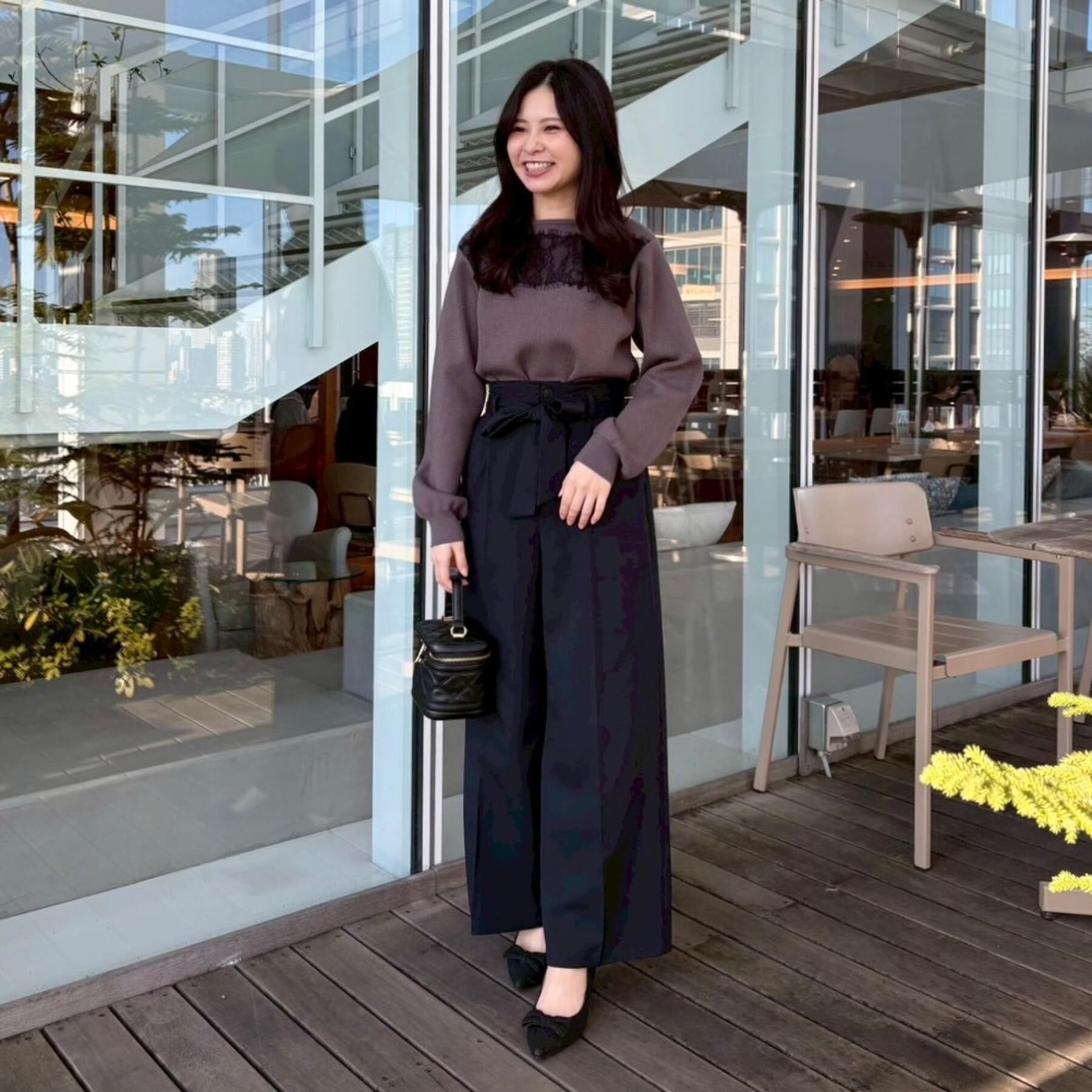 Couture broach「【洗える・通勤】ウエストリボン サスペンダー付きワイドパンツ」|その他|