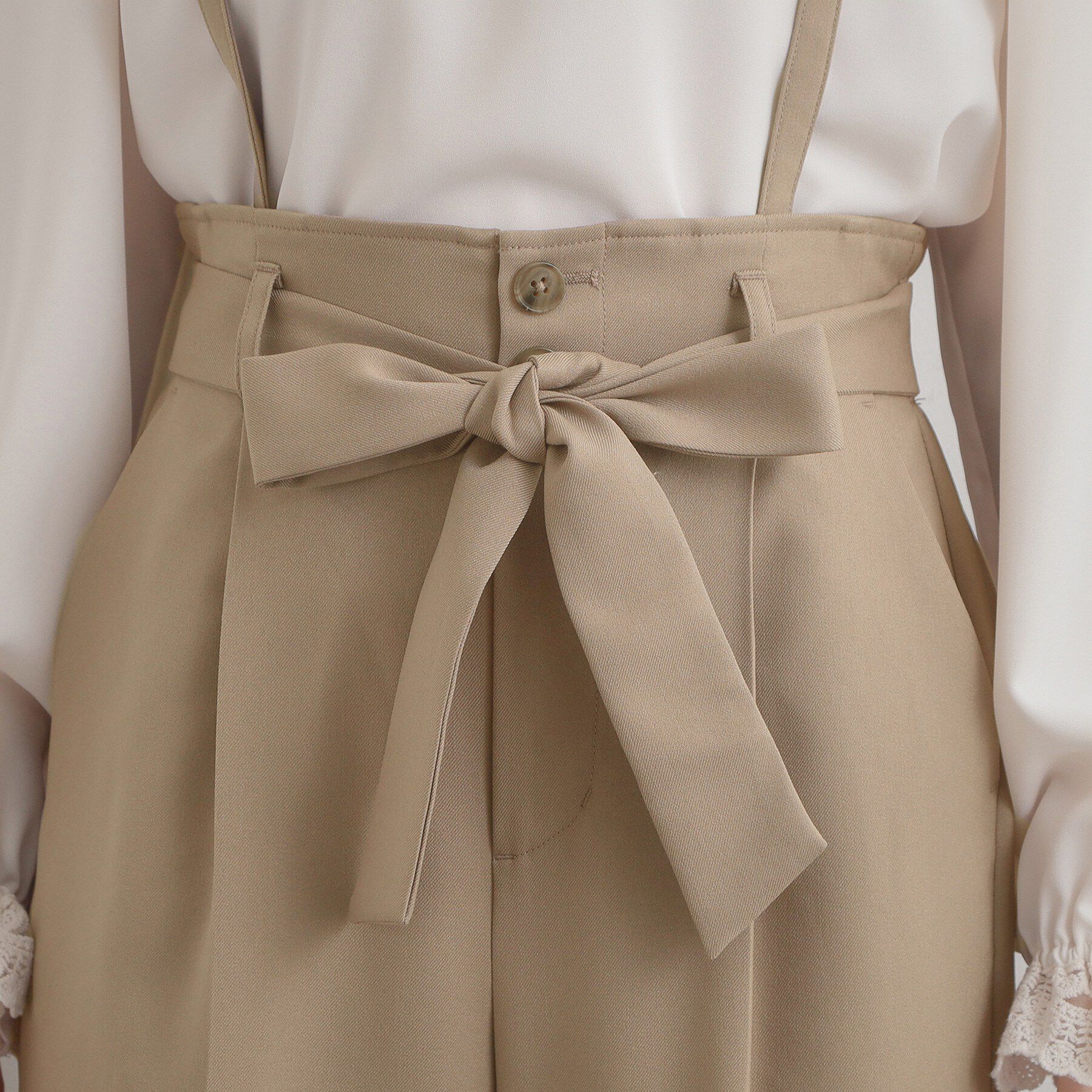 Couture broach「【洗える・通勤】ウエストリボン サスペンダー付きワイドパンツ」|その他|