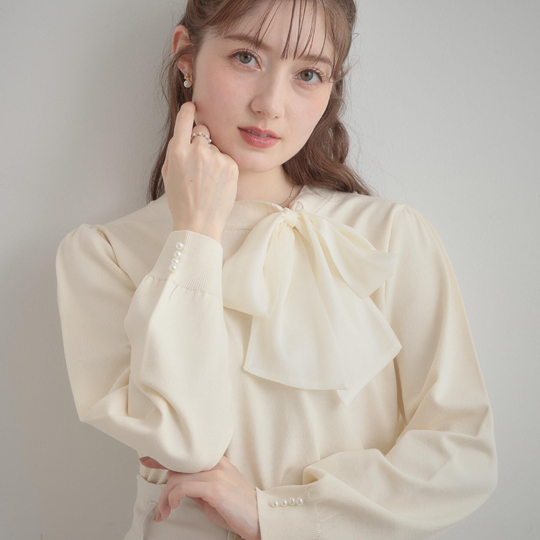 Couture broach「【洗える・着映え】オーガンジーリボンタイ ニット」|ニット・セーター|アイボリー(004)
