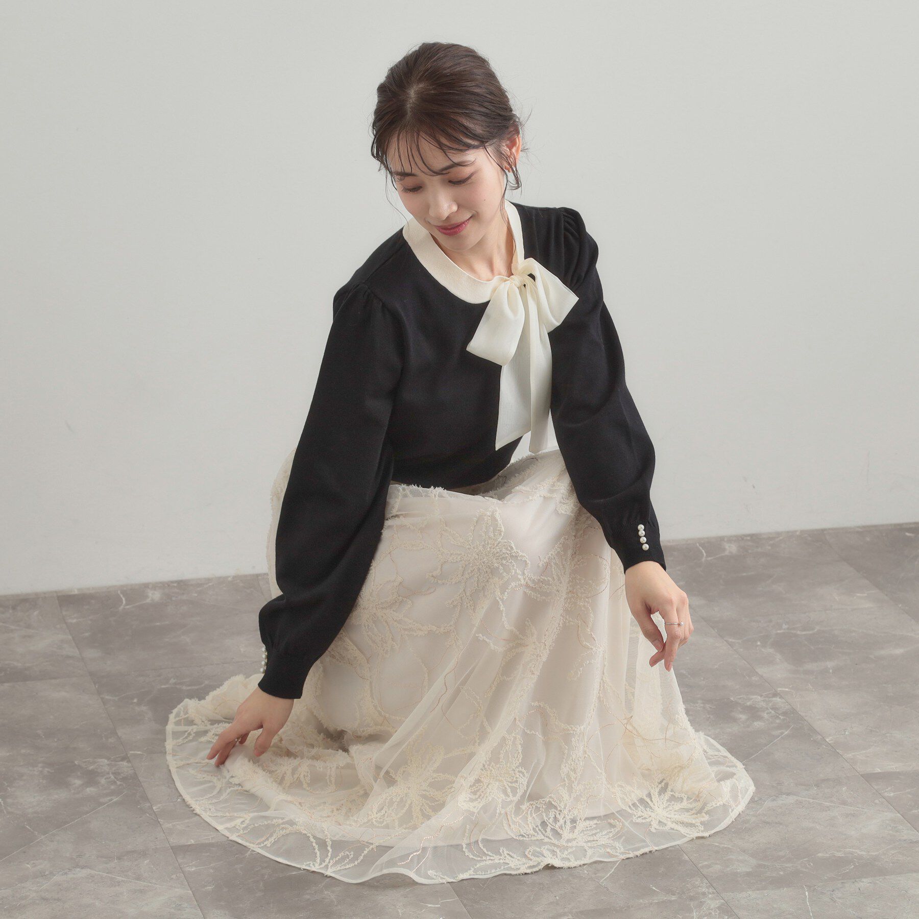 Couture broach「【洗える・着映え】オーガンジーリボンタイ ニット」|ニット・セーター|