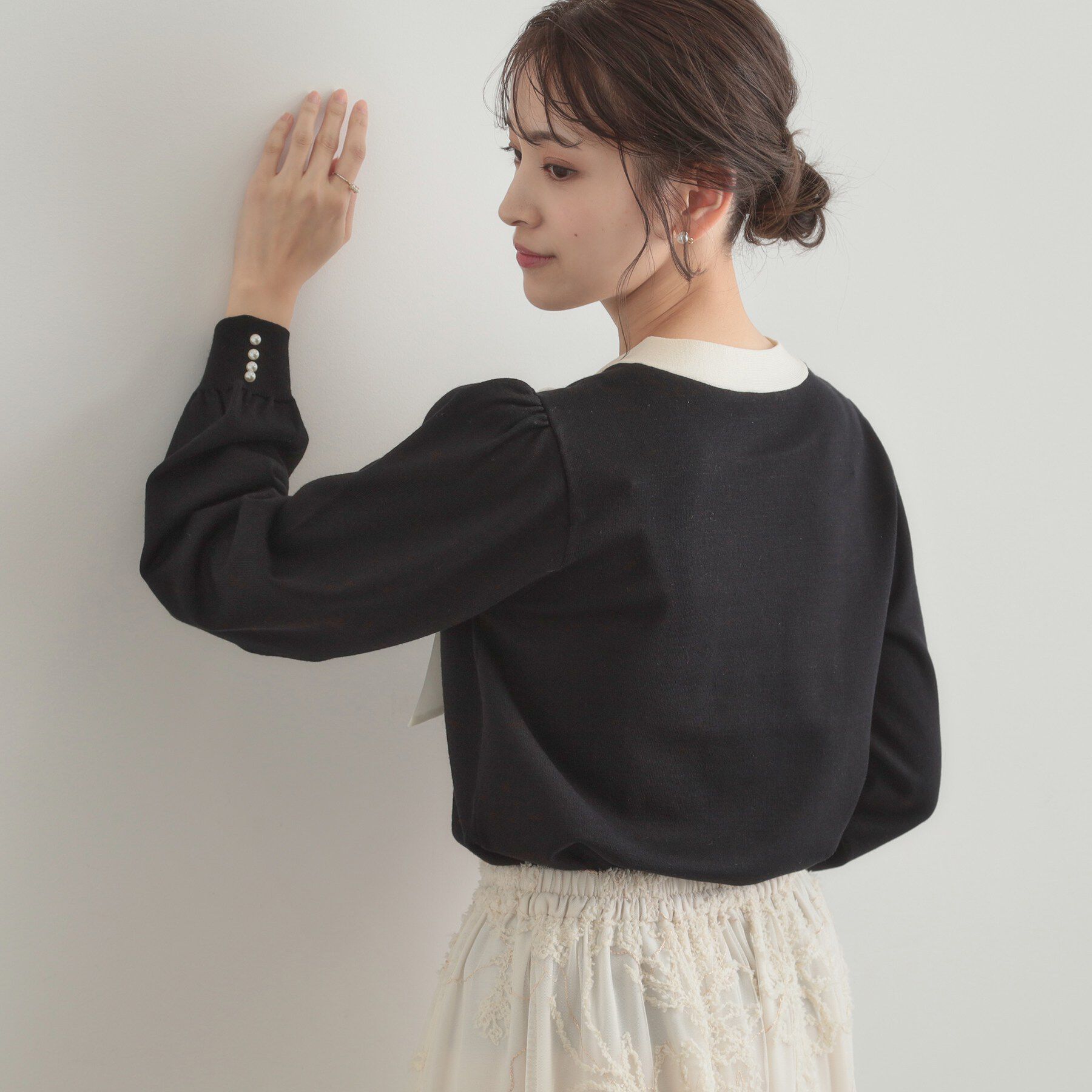 Couture broach「【洗える・着映え】オーガンジーリボンタイ ニット」|ニット・セーター|