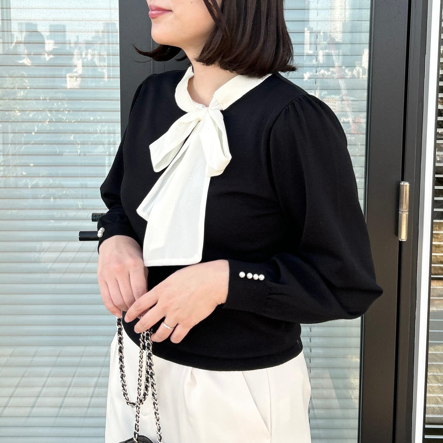 Couture broach「【洗える・着映え】オーガンジーリボンタイ ニット」|ニット・セーター|