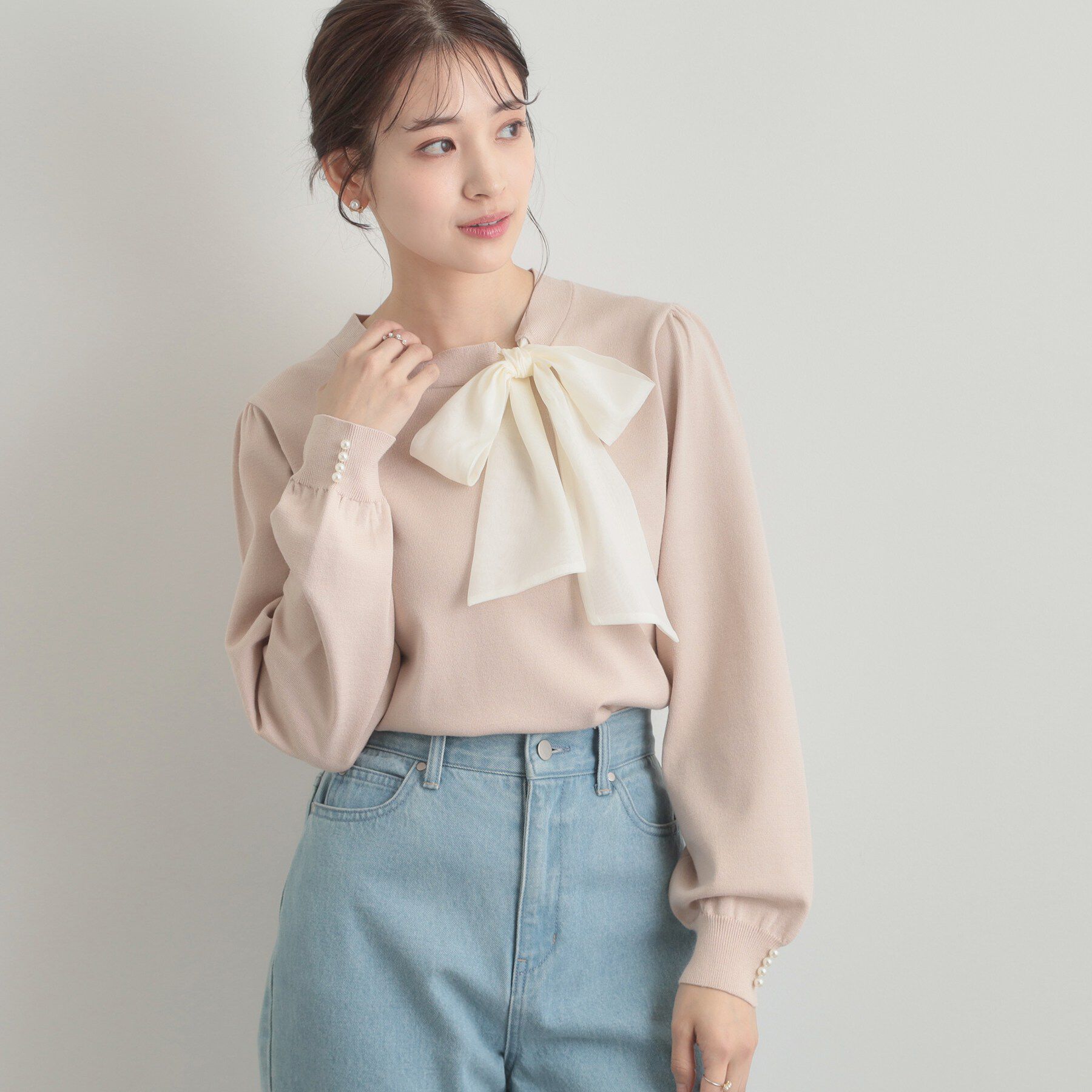 Couture broach「【洗える・着映え】オーガンジーリボンタイ ニット」|ニット・セーター|