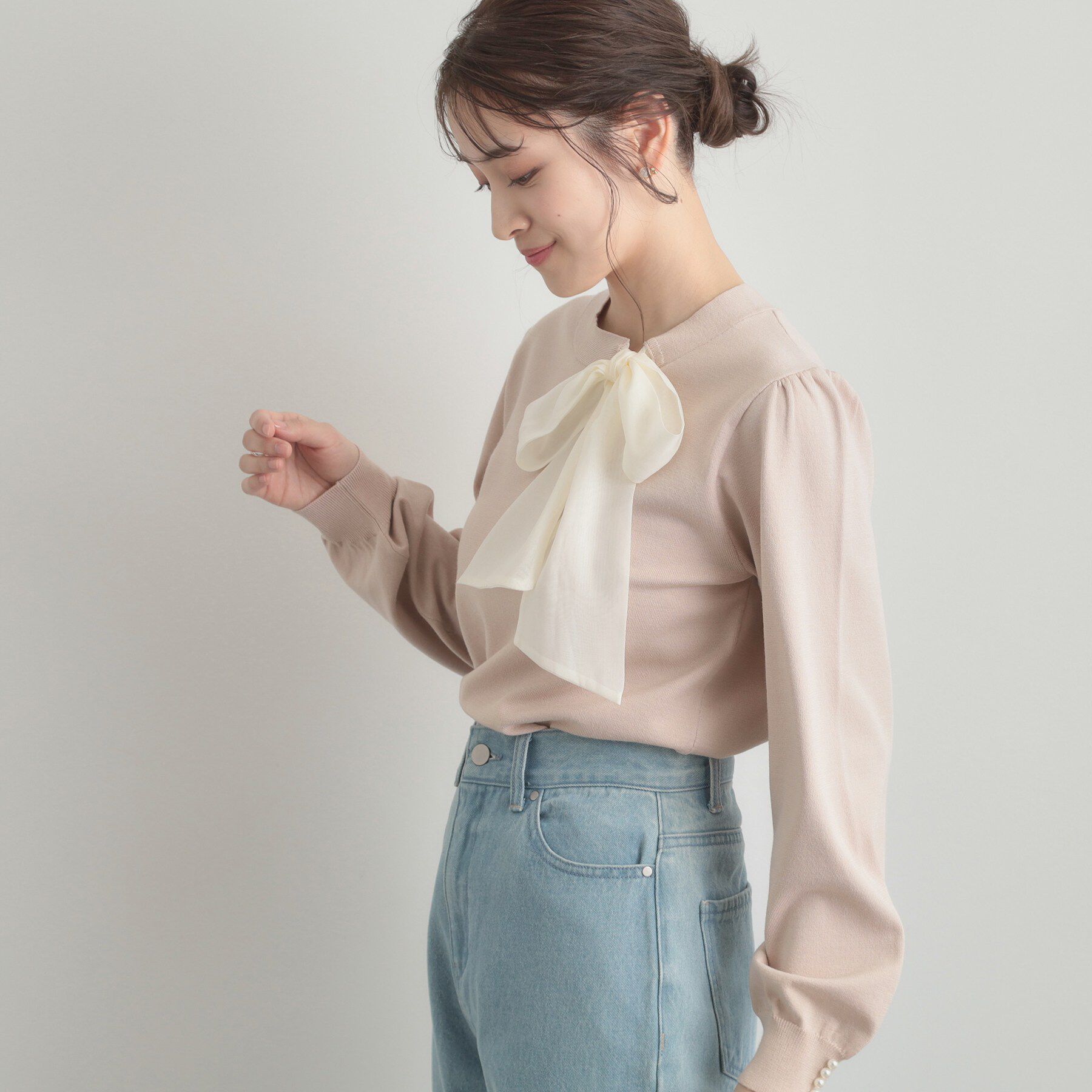 Couture broach「【洗える・着映え】オーガンジーリボンタイ ニット」|ニット・セーター|