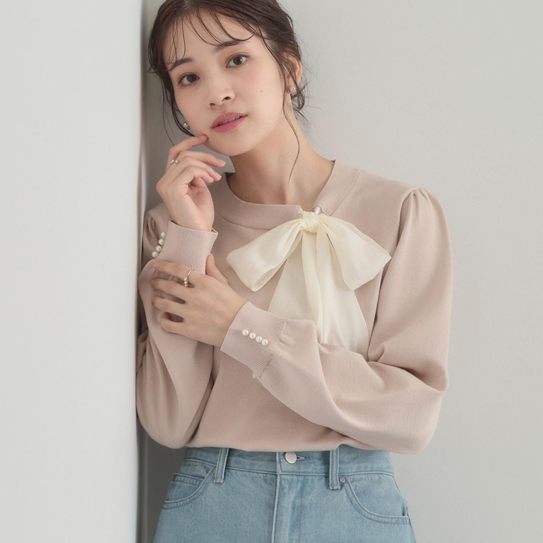 Couture broach「【洗える・着映え】オーガンジーリボンタイ ニット」|ニット・セーター|